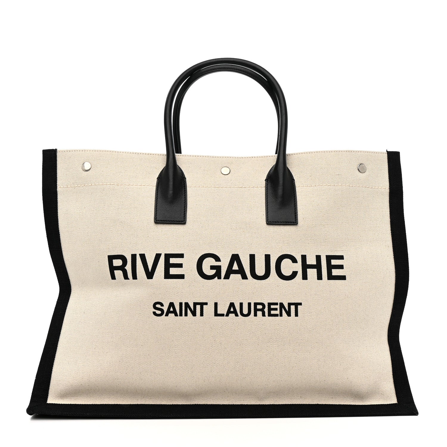 Linen Calfskin Rive Gauche Tote White Black