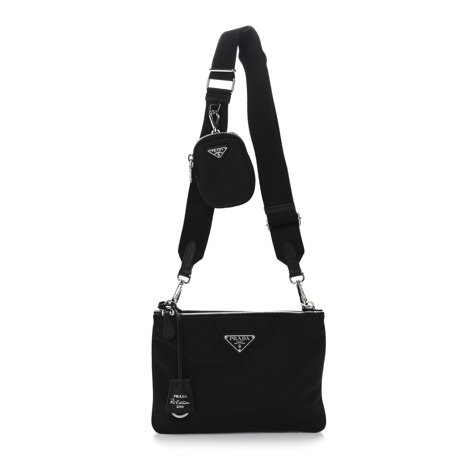 Re-Nylon Saffiano Re-Edition 2000 Double Zip Crossbody Bag Black