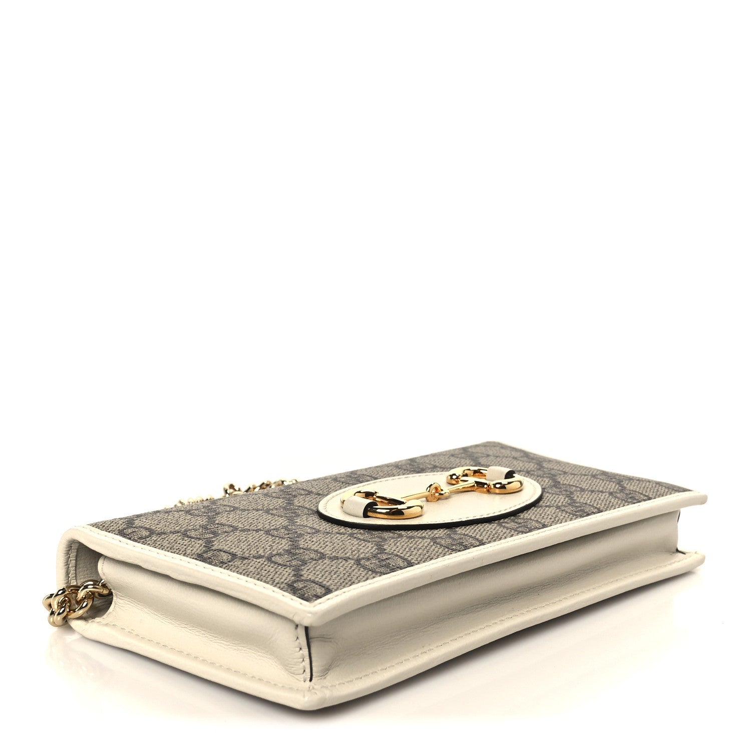 GG Supreme Monogram Azalea Calfskin Horsebit 1955 Wallet On Chain Beige Ebony Mystic White