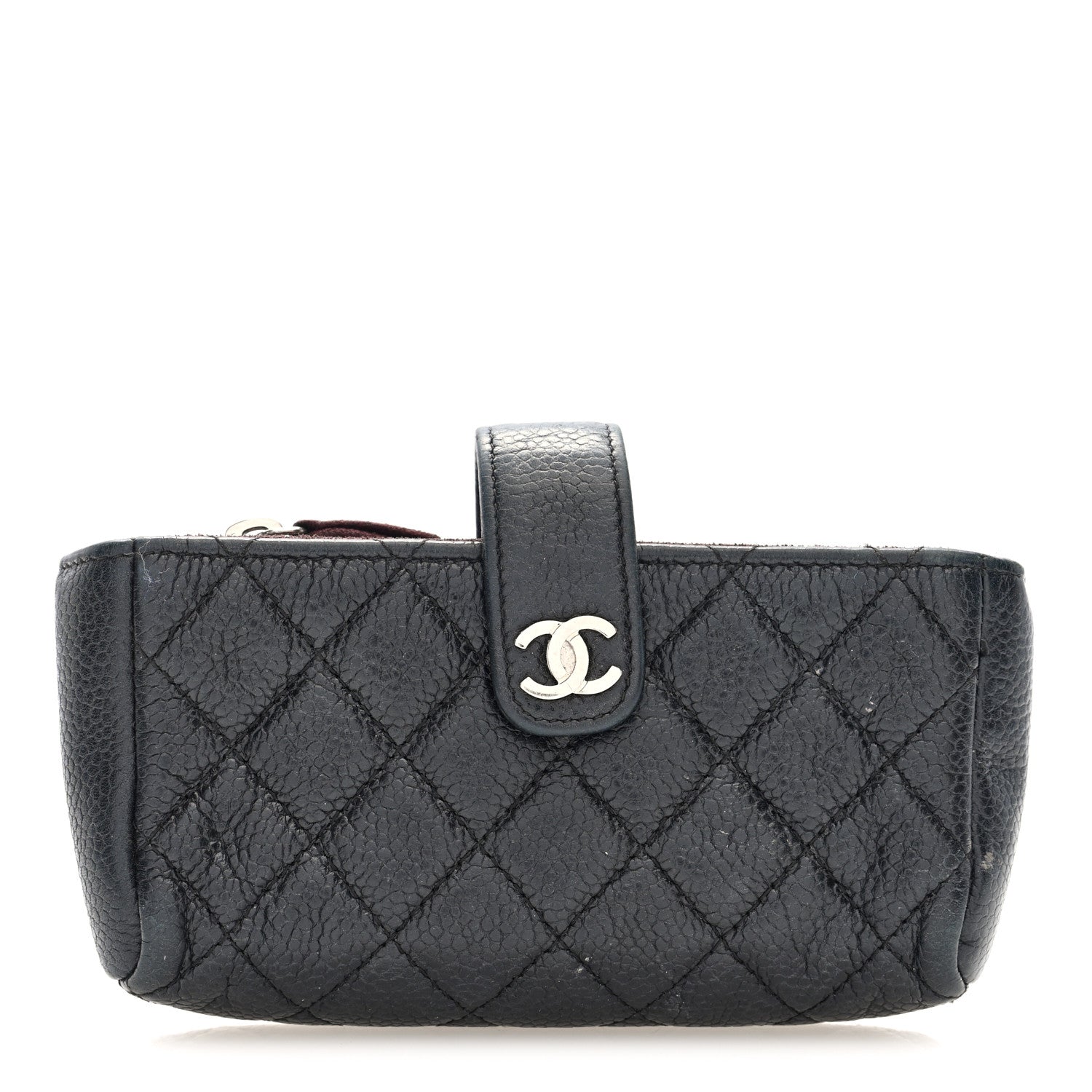 Caviar Quilted Mini Phone Holder Clutch Black