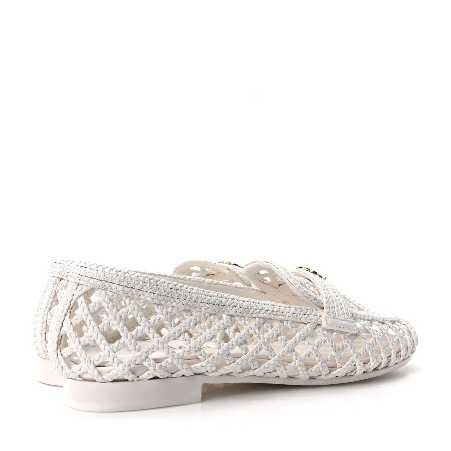 Braided Lambskin CC Mocassin Loafers 37 White