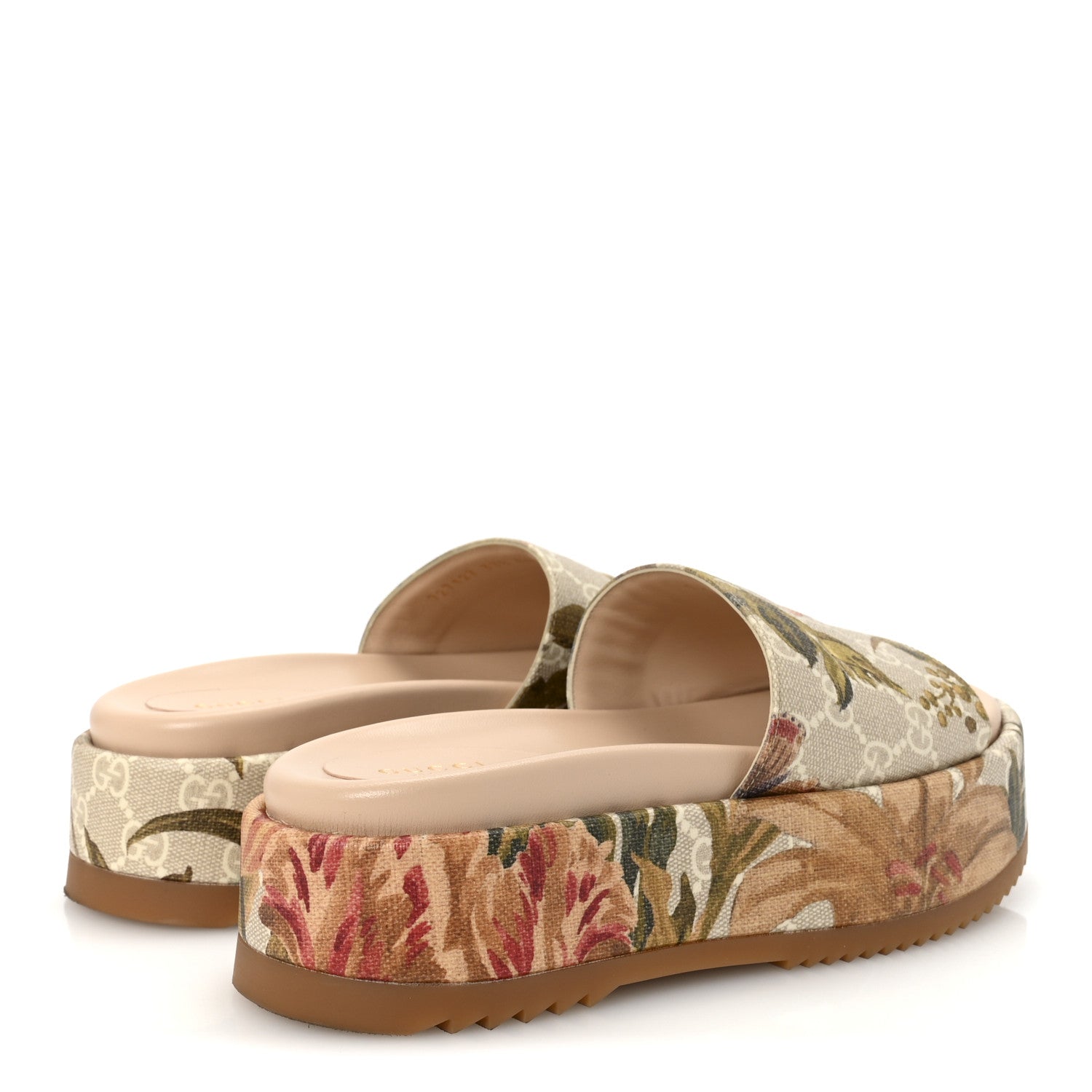 GG Supreme Monogram Water Flora Angelina Platform Slide Sandals 37.5 Beige White Multicolor