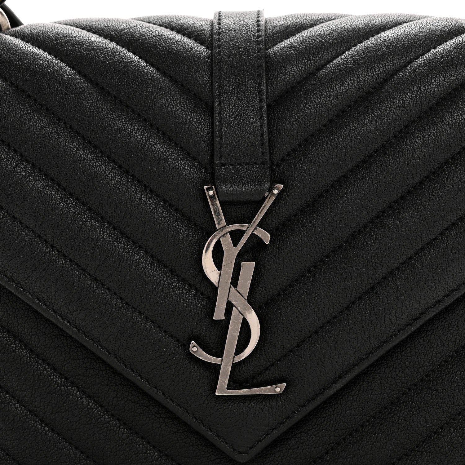 Sheepskin Matelasse Chevron Monogram Medium College Bag Black