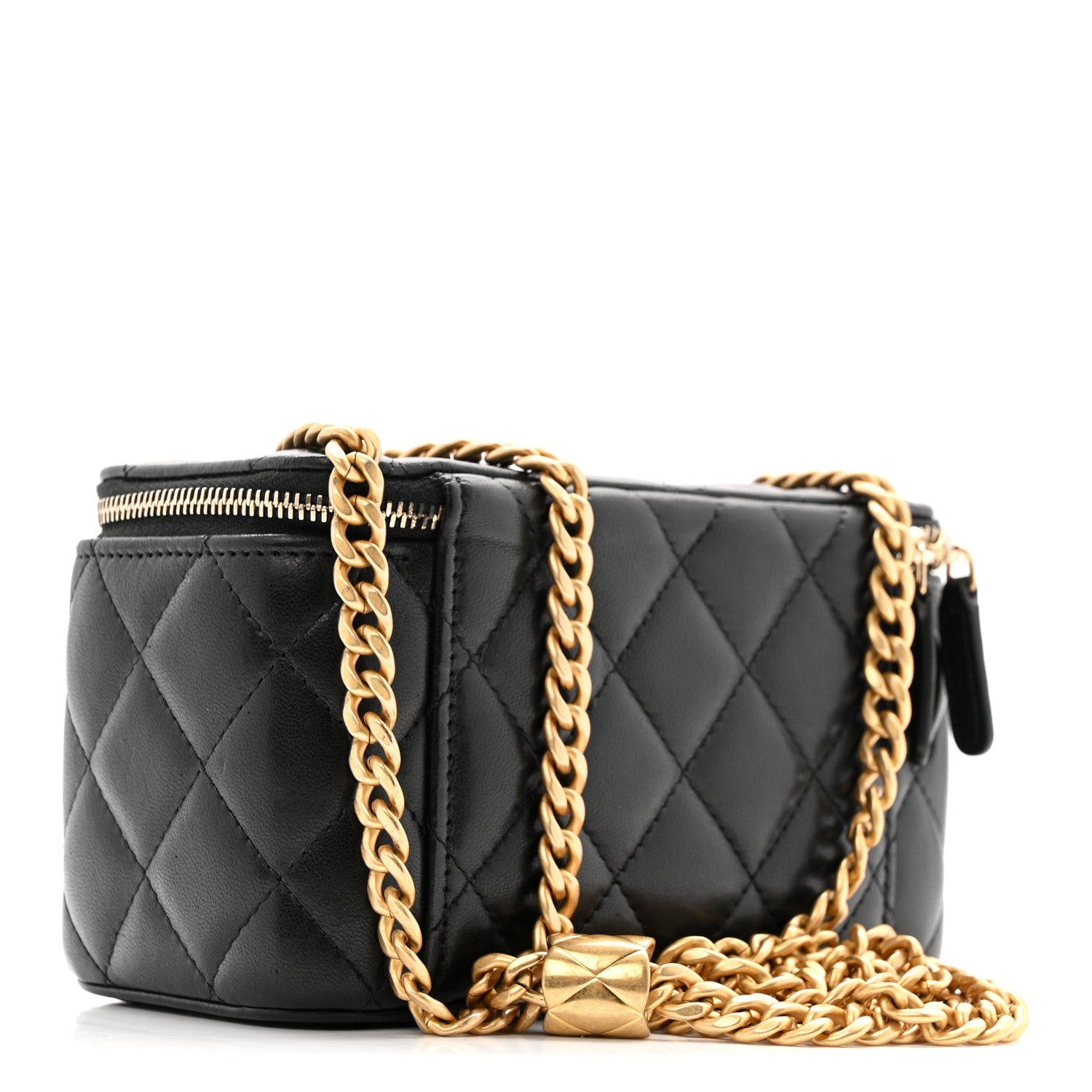 Lambskin Quilted Small Pillow Crush Vanity Case With Chain Black