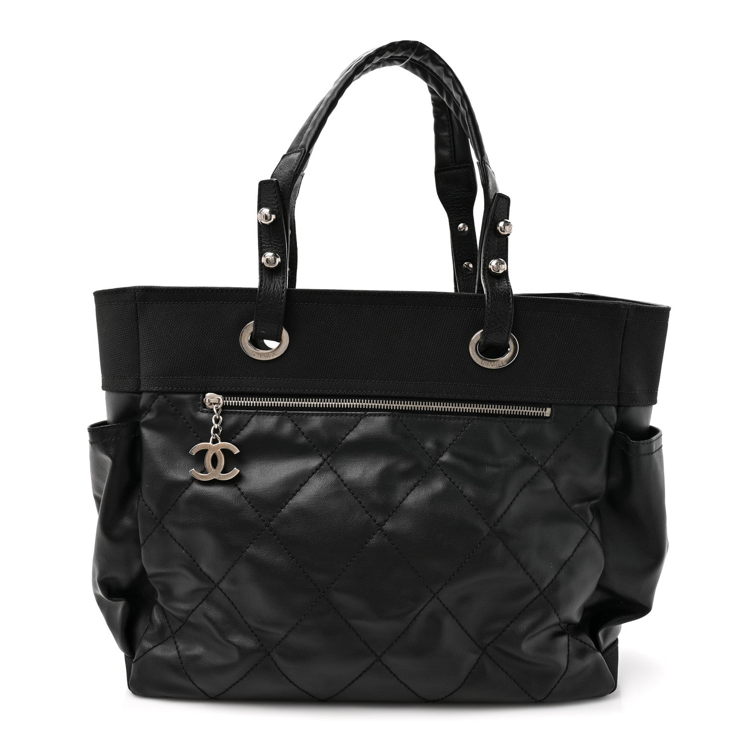 Coated Canvas Quilted Large Paris Biarritz Tote Black