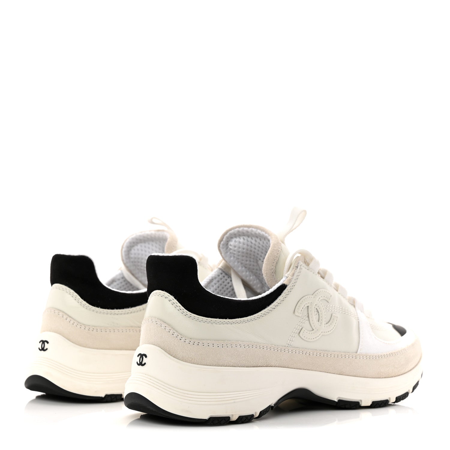 Suede Calfskin Womens CC Sneakers 36.5 White Black