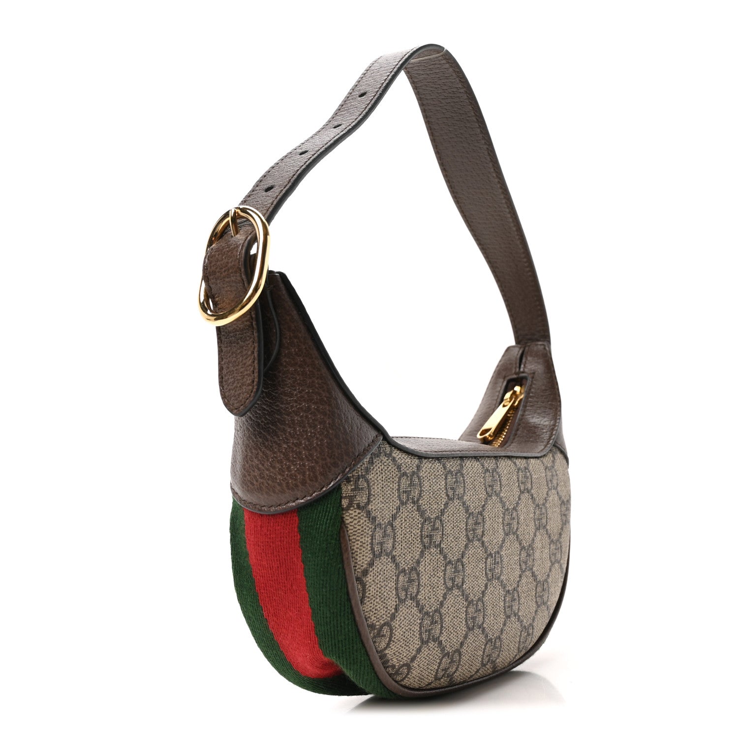 GG Supreme Monogram Textured Calfskin Web Mini Ophidia Half Moon Hobo Beige Ebony New Acero