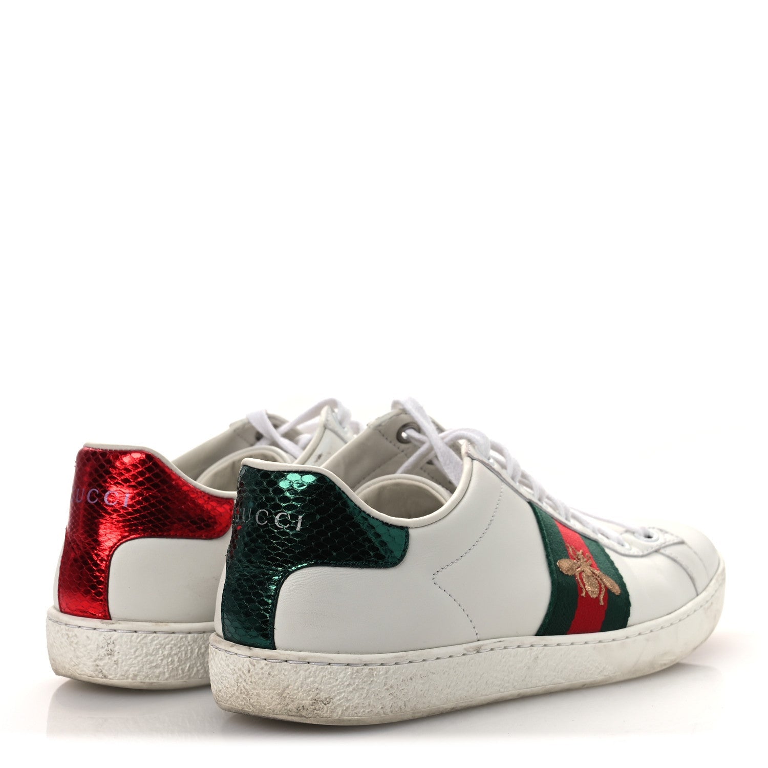 Calfskin Ayers Bee Embroidered Womens Ace Sneakers 36 White Green