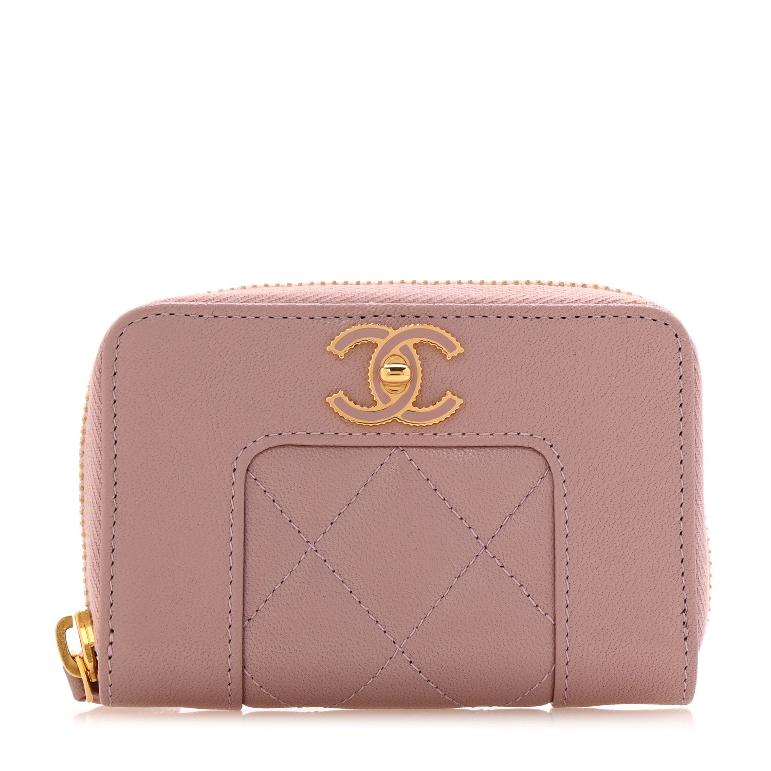 Sheepskin Quilted Mademoiselle Vintage Zip Coin Purse Light Pink
