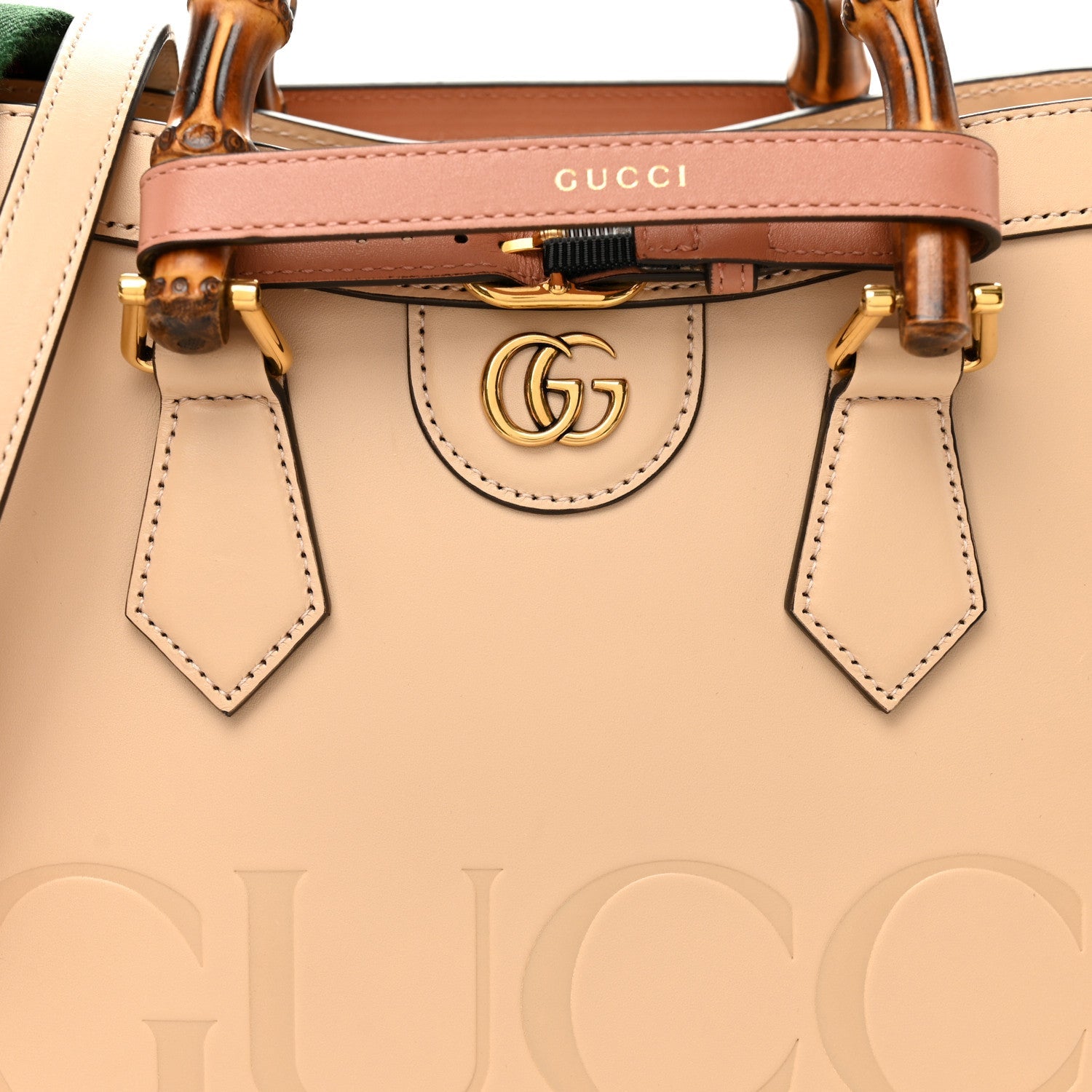 Charisma Calfskin Gucci Embossed Web Diana Tote Bag Pink