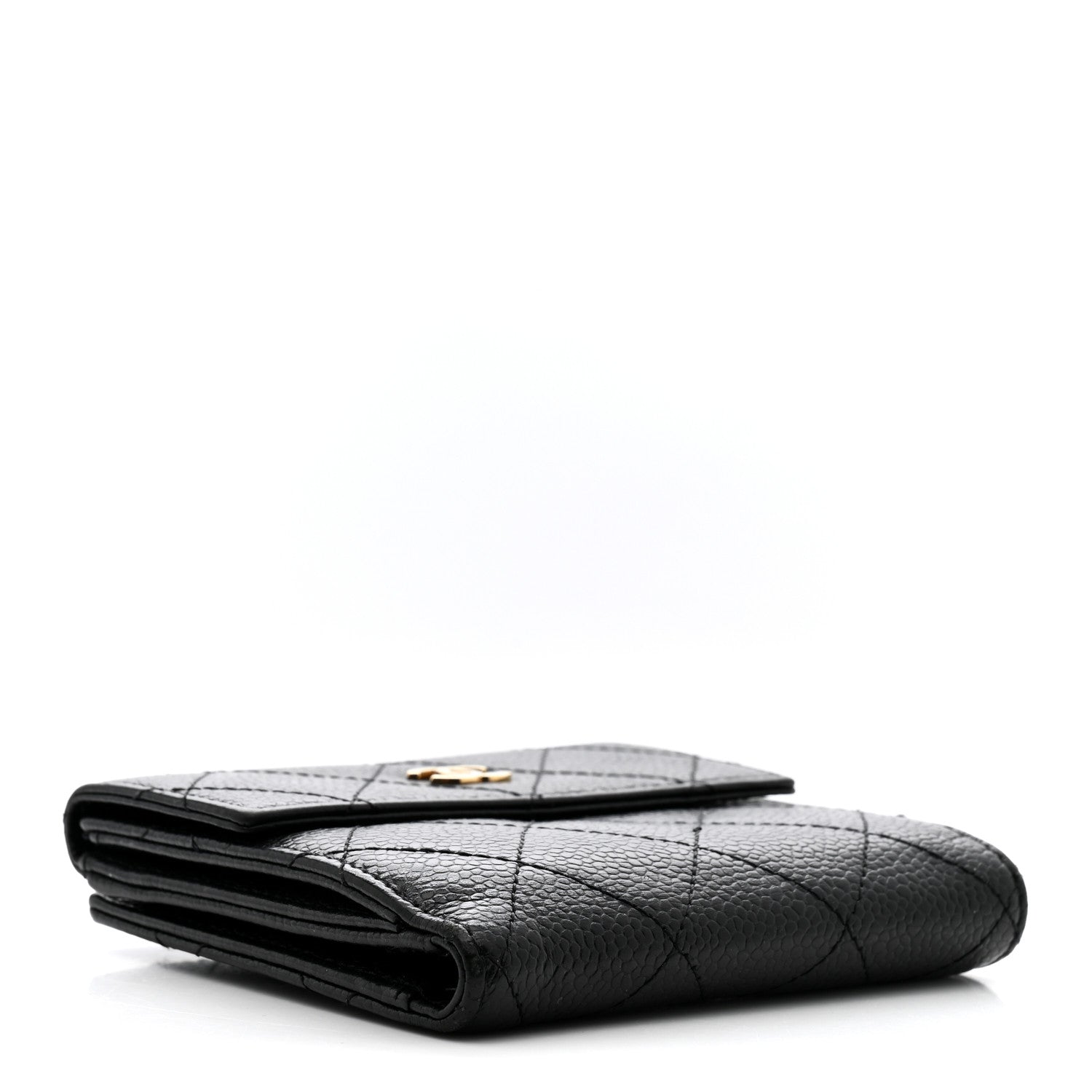 Caviar Quilted Compact French Flap Wallet Black