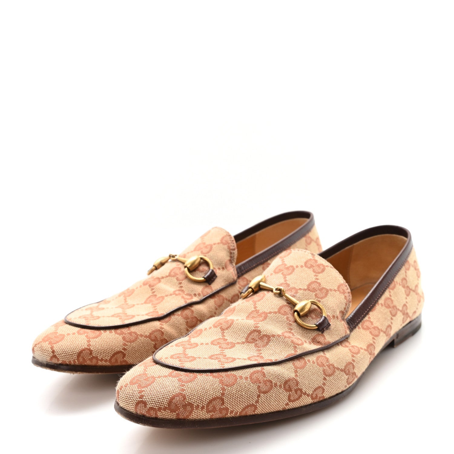 Canvas GG Monogram Horsebit Mens Jordaan Loafers 9.5 Beige Ruggine Light Brown