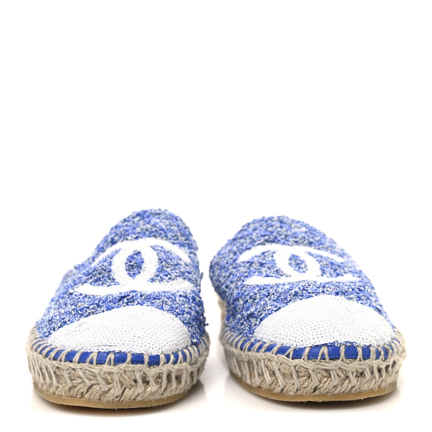 Tweed Sequin Cap Toe CC Espadrilles Mule 36 Blue White