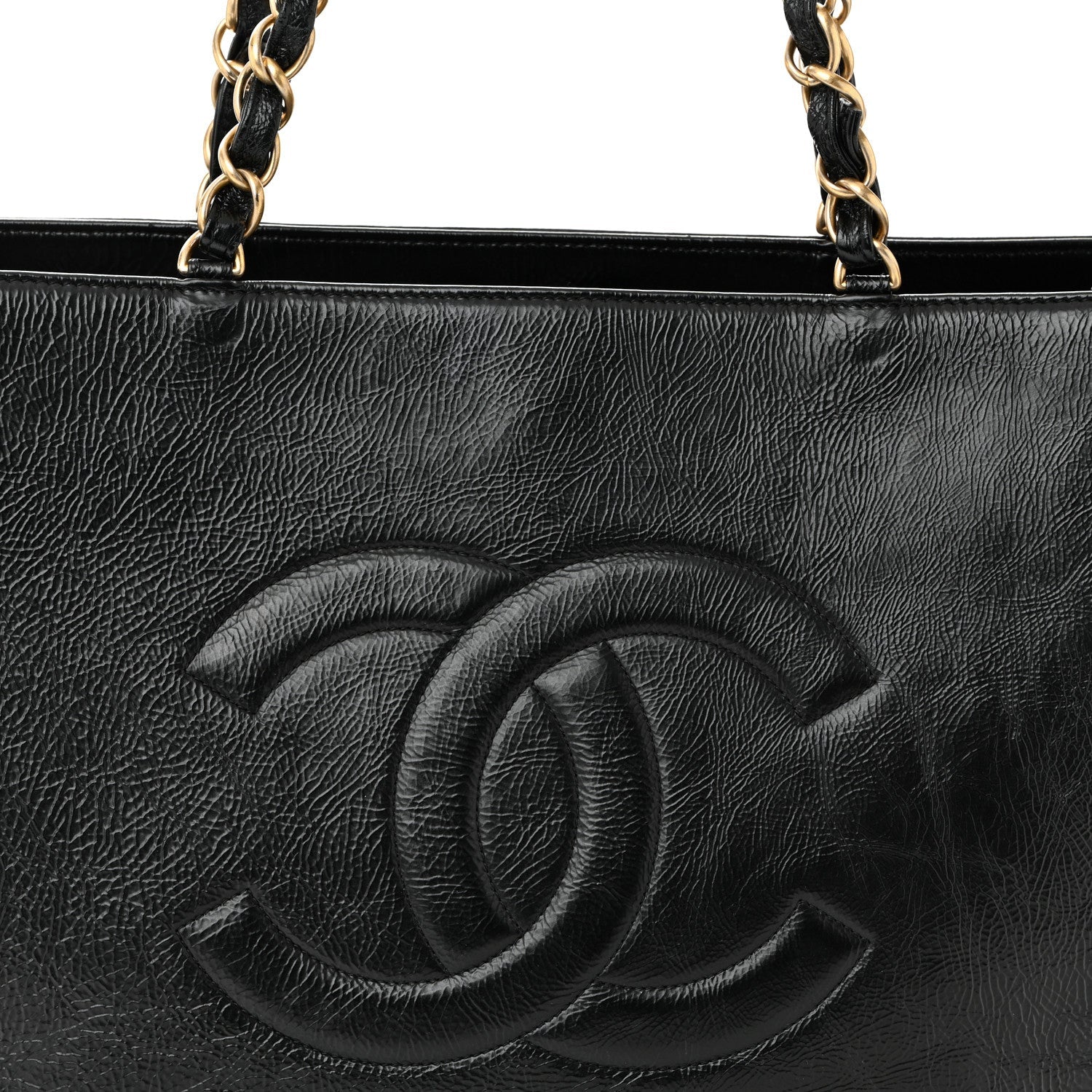 Shiny Aged Calfskin Shopping Bag Black