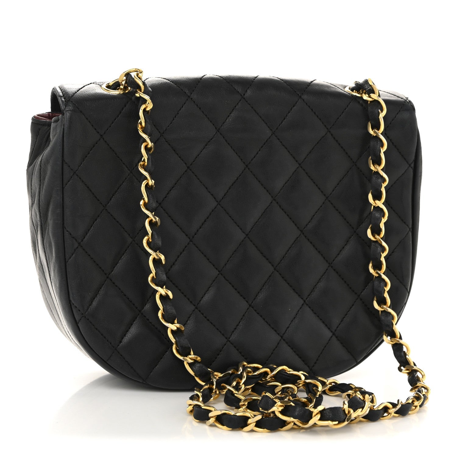 Lambskin Quilted Half Moon Flap Black