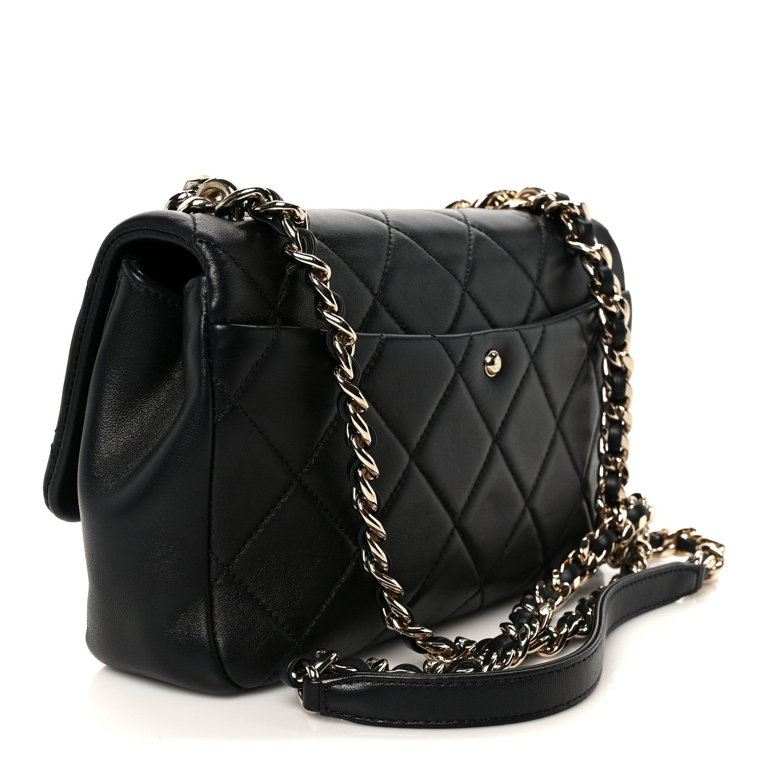 Lambskin Quilted Resin Bi-Color Chain Flap Bag Black