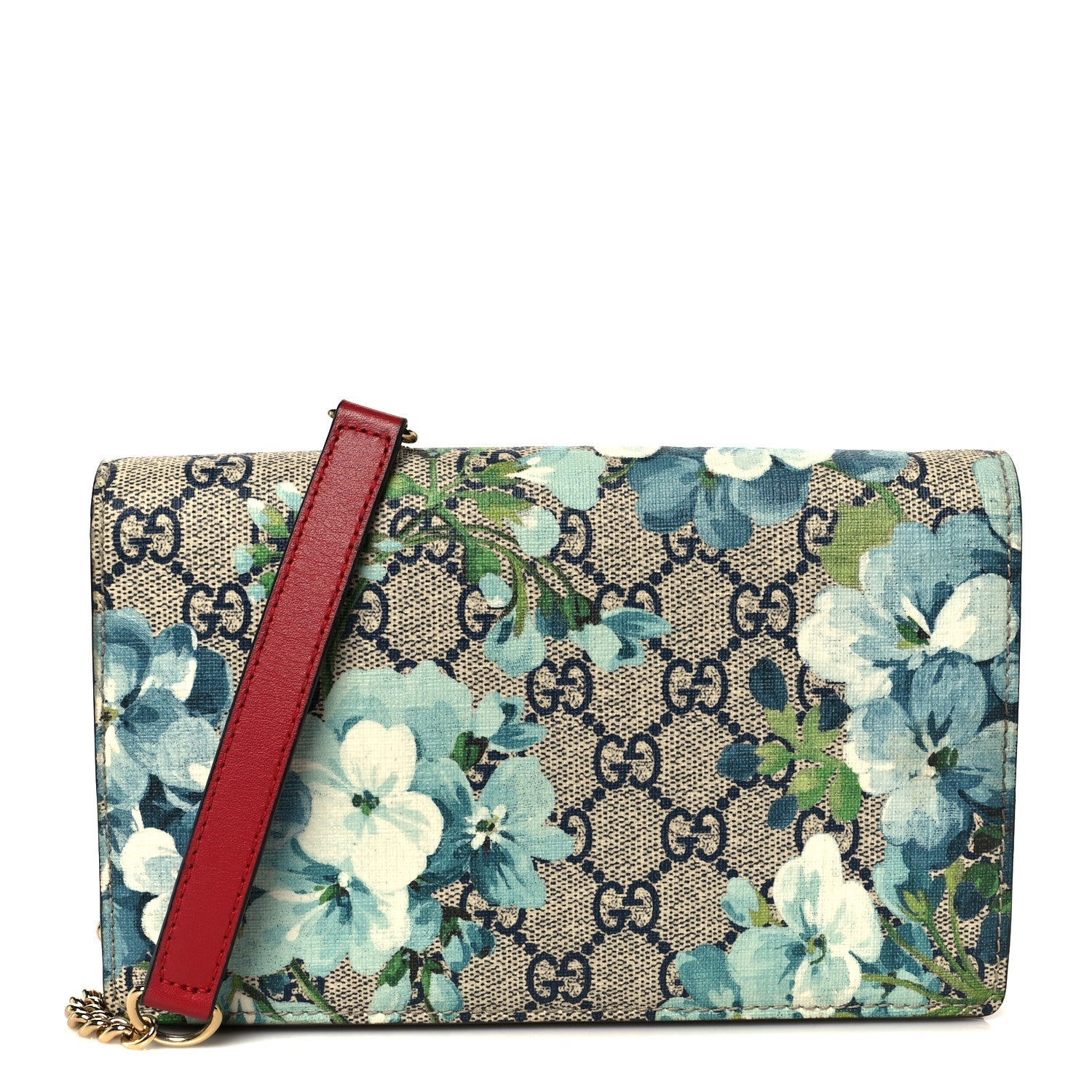 GG Supreme Monogram Blooms Chain Wallet Blue