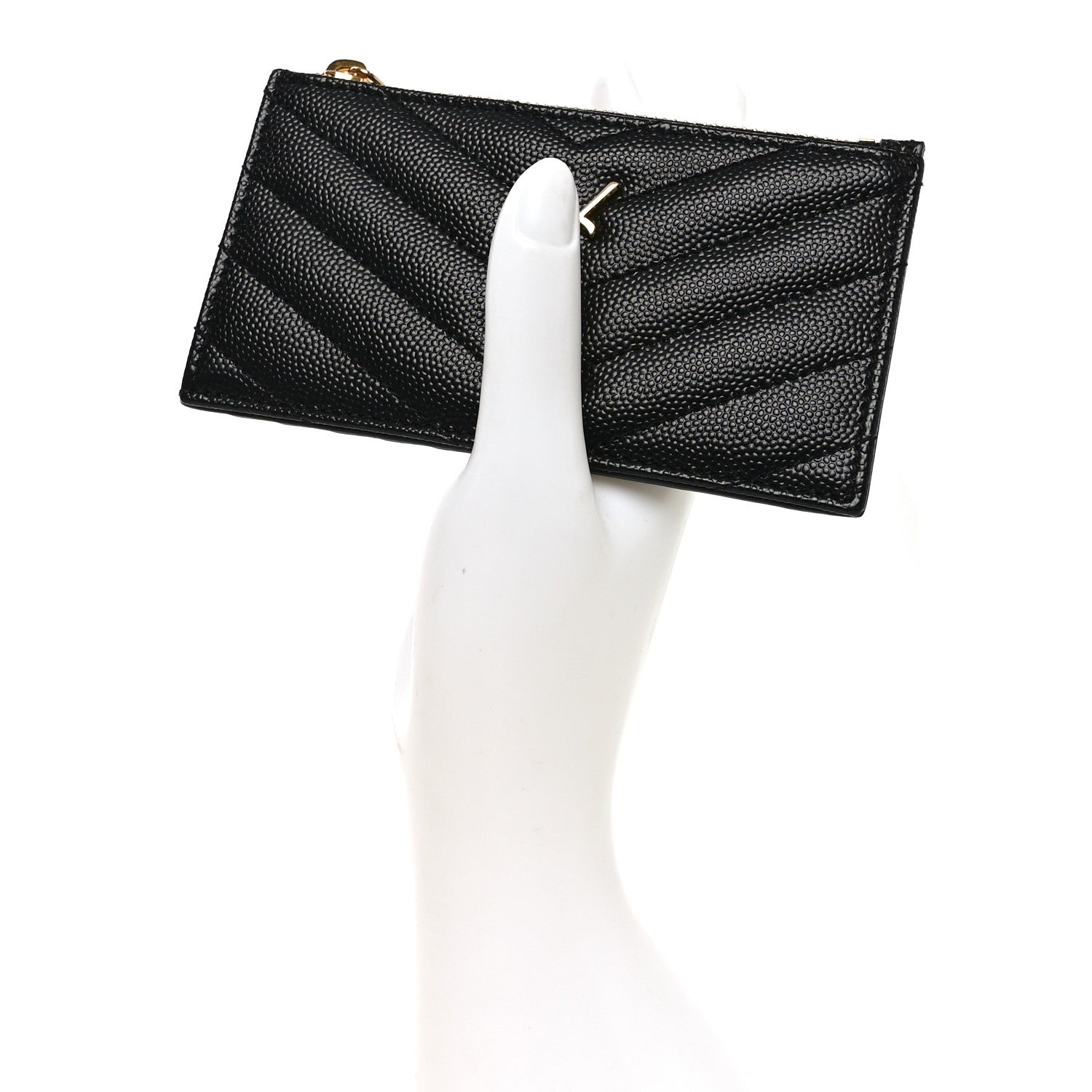 Grain De Poudre Matelasse Chevron Monogram Fragments Zippered Card Case Black