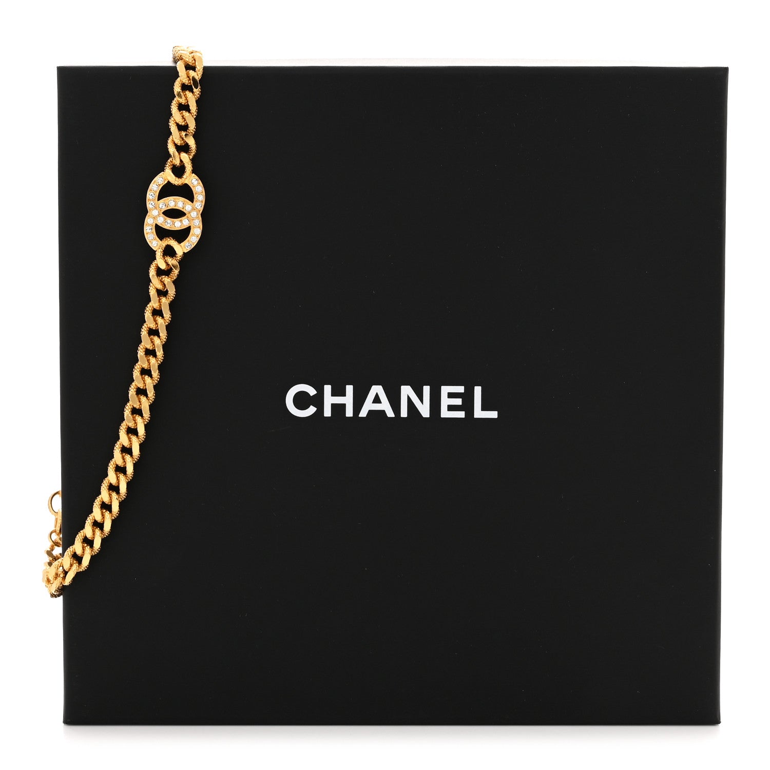 Crystal Chain Link CC Choker Necklace Gold
