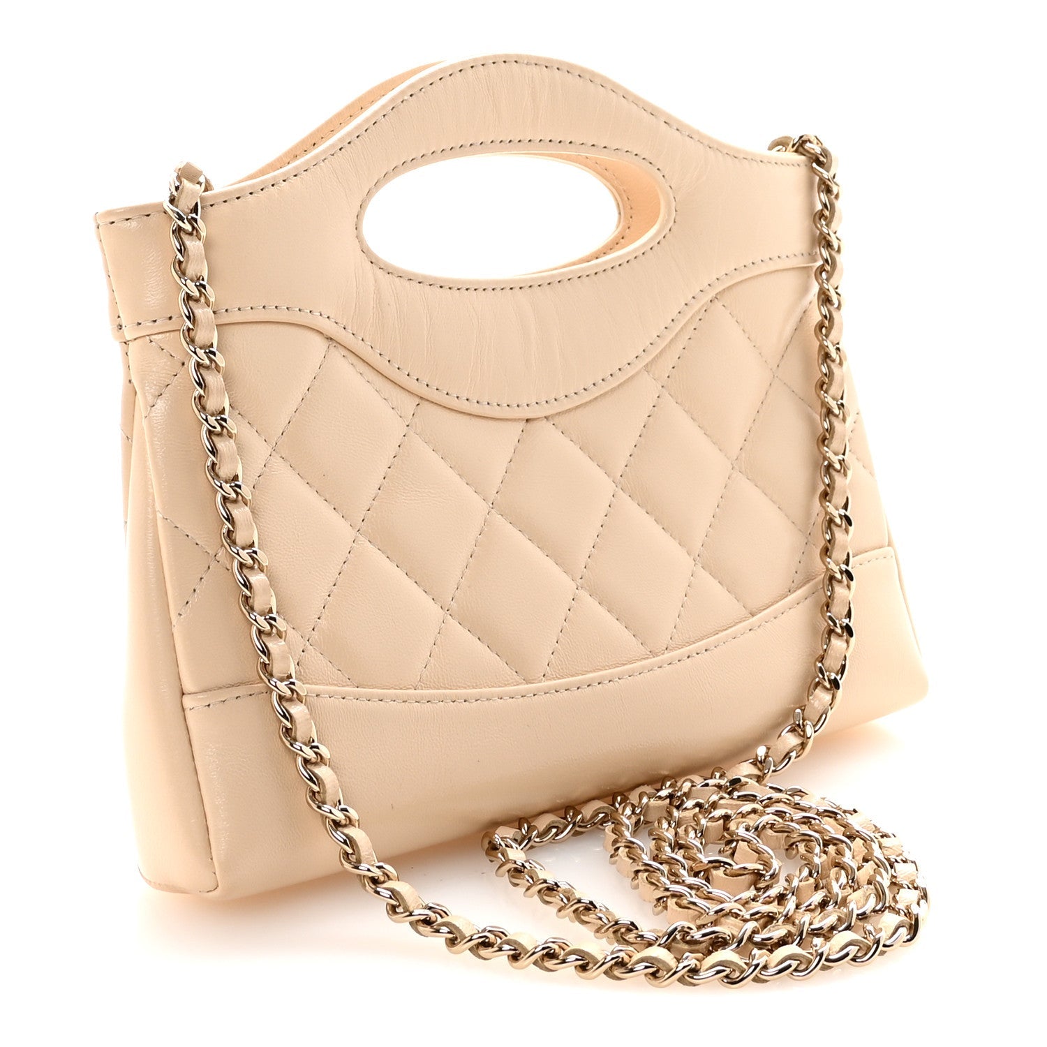 Shiny Crumpled Calfskin Quilted Nano 31 Shopping Bag Beige