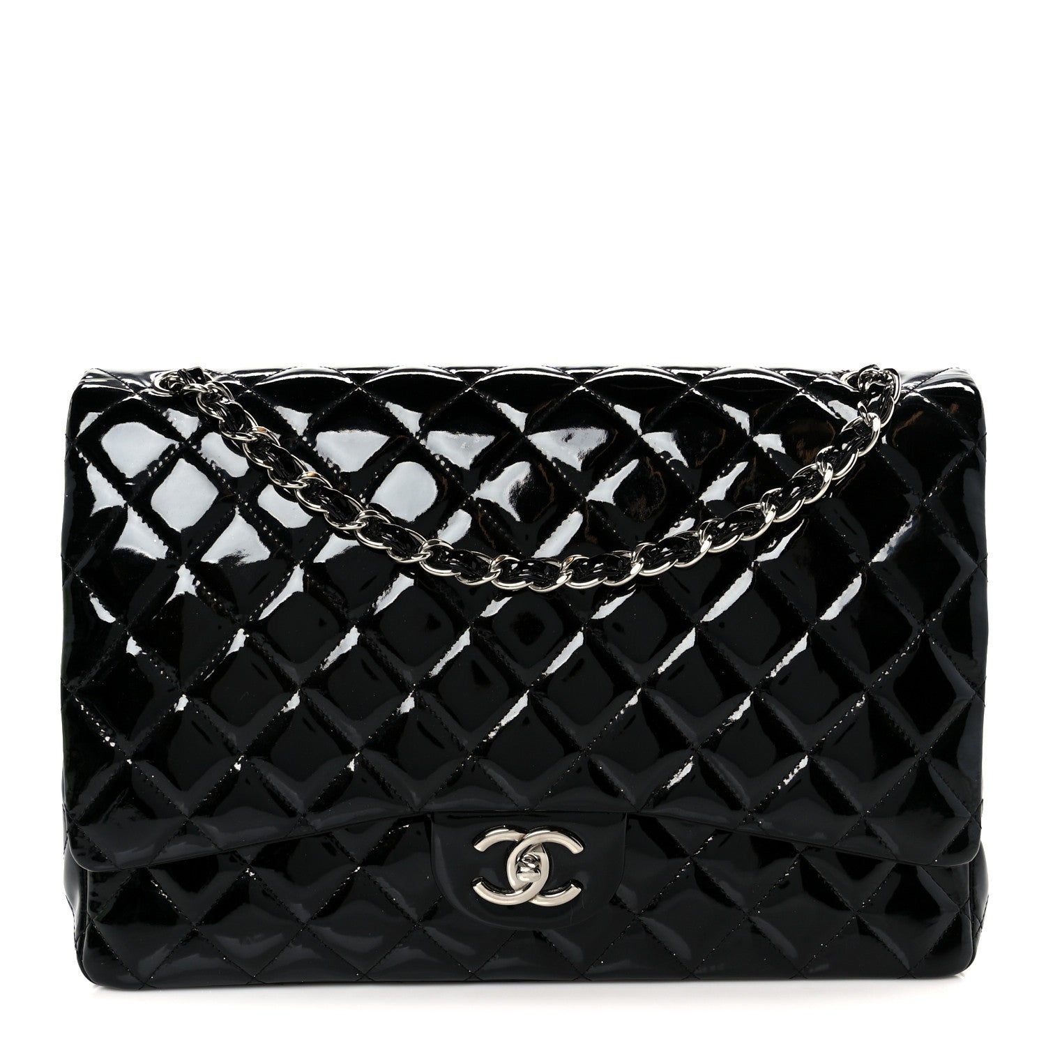 Patent Quilted Maxi Double Flap Black