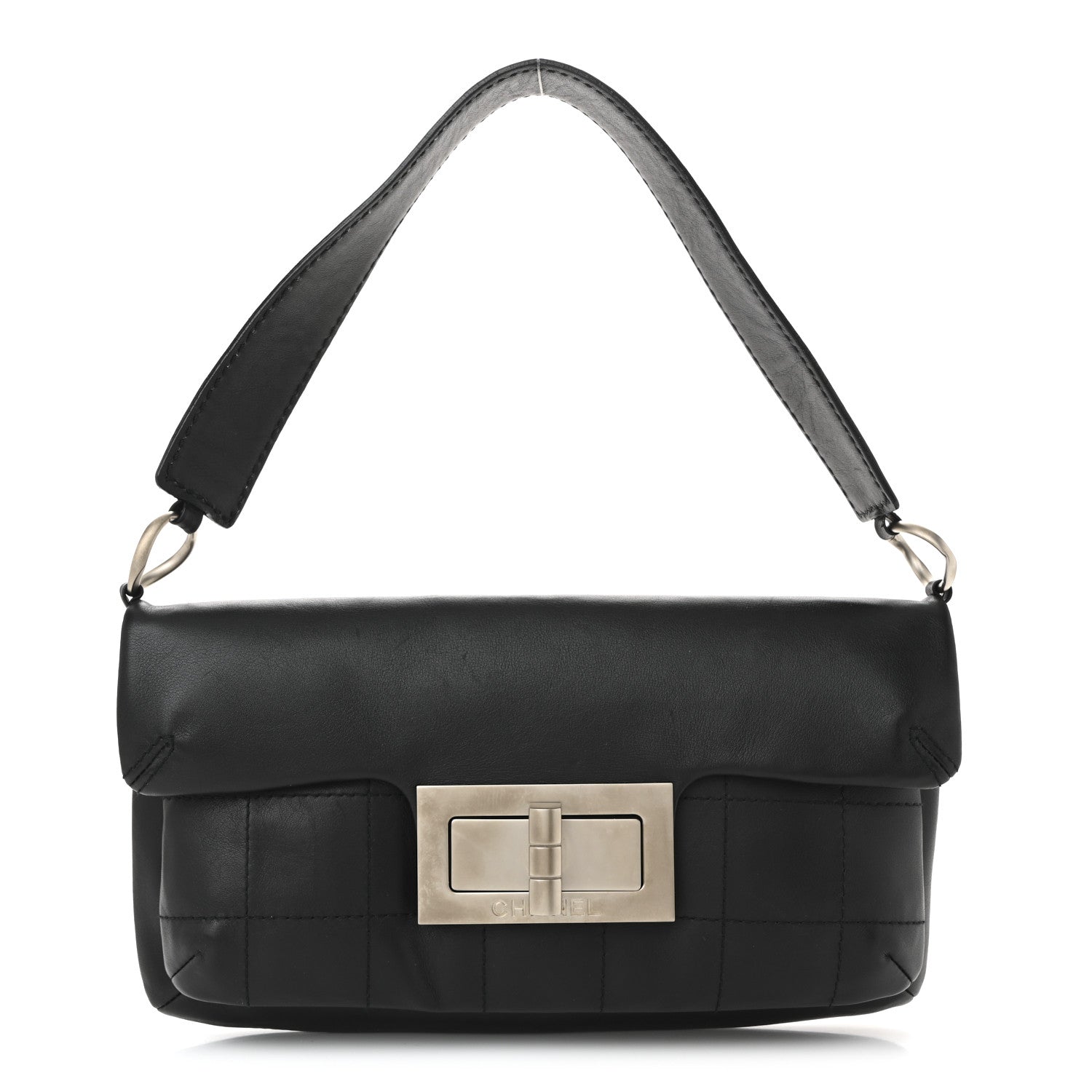 Calfskin Square Stitched Mademoiselle Shoulder Bag Black