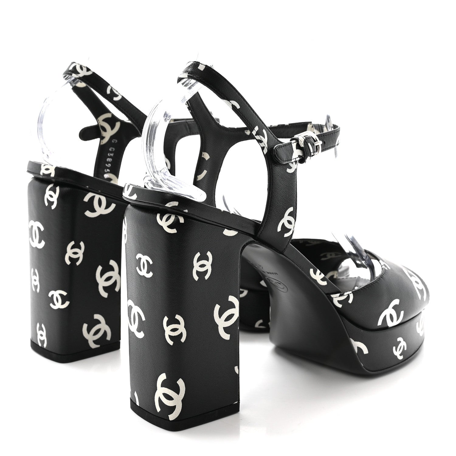 Printed Lambskin CC Platform Sandals 41 Black White