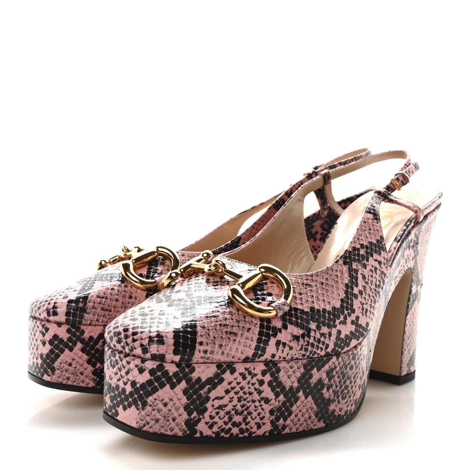 Calfskin Python Print Horsebit Platform 35/120mm Slingback Pumps 40 Wild Rose