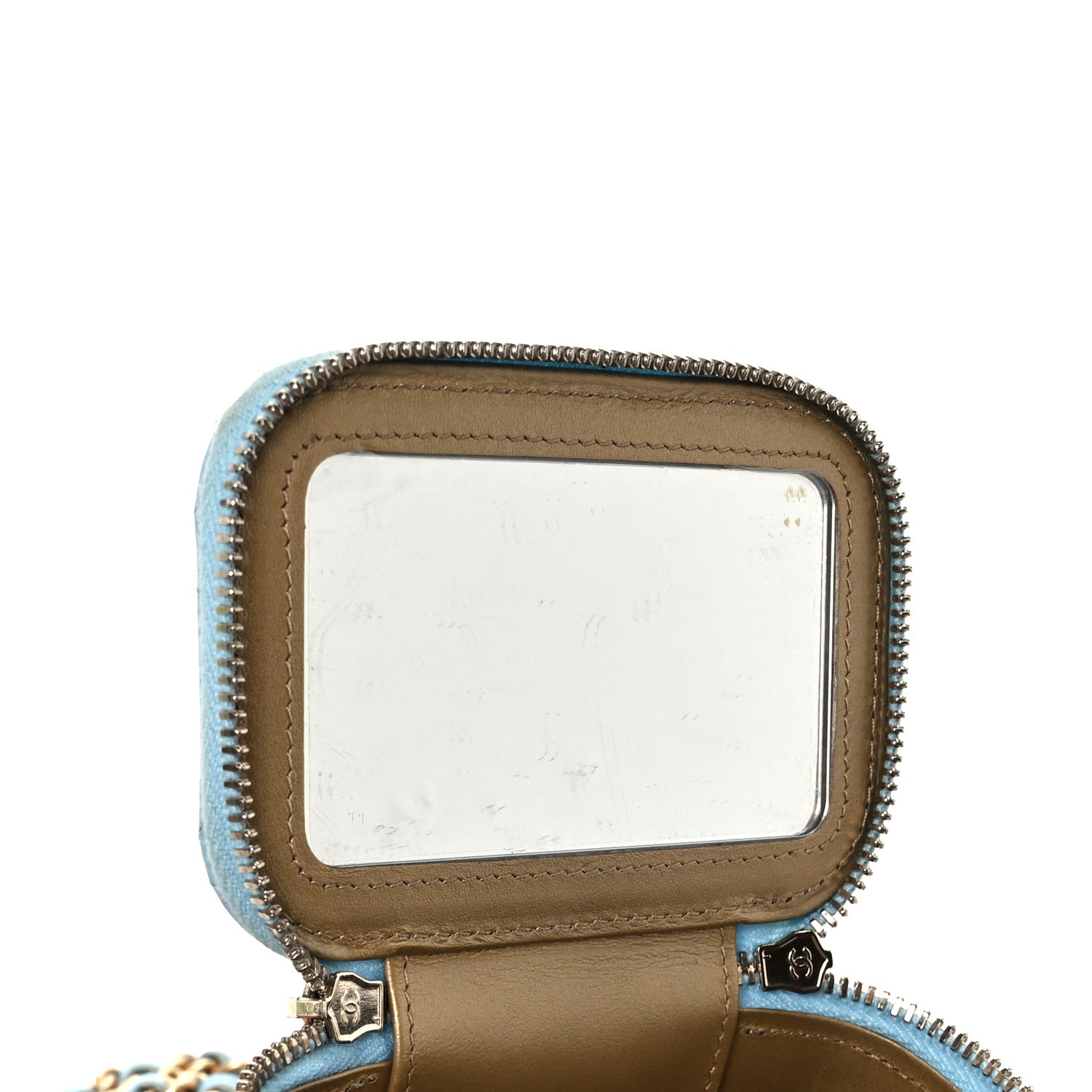 Lambskin Quilted Pearl Crush Mini Vanity Case With Chain Light Blue