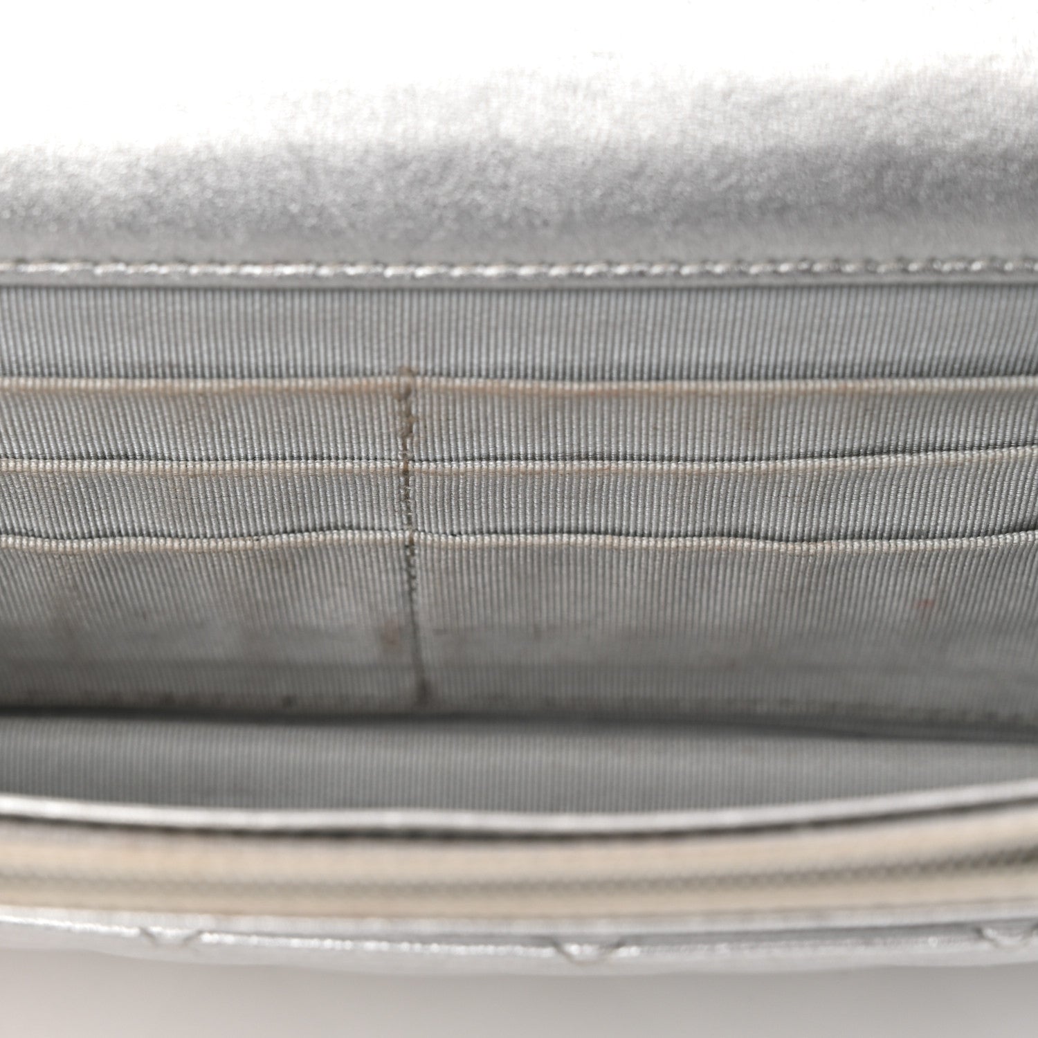 Metallic Lambskin Quilted Wallet On Chain WOC Silver