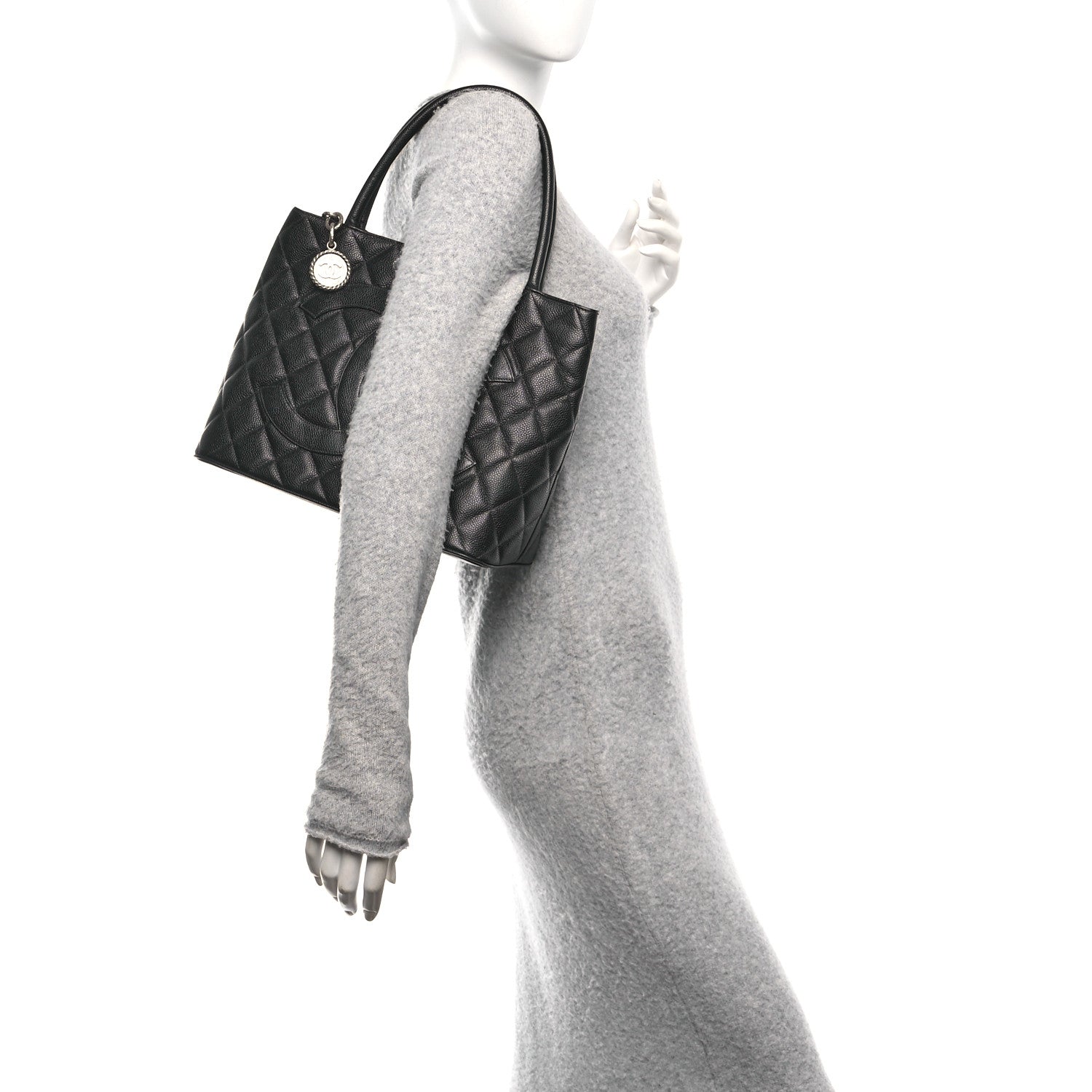 Caviar Quilted Medallion Tote Black