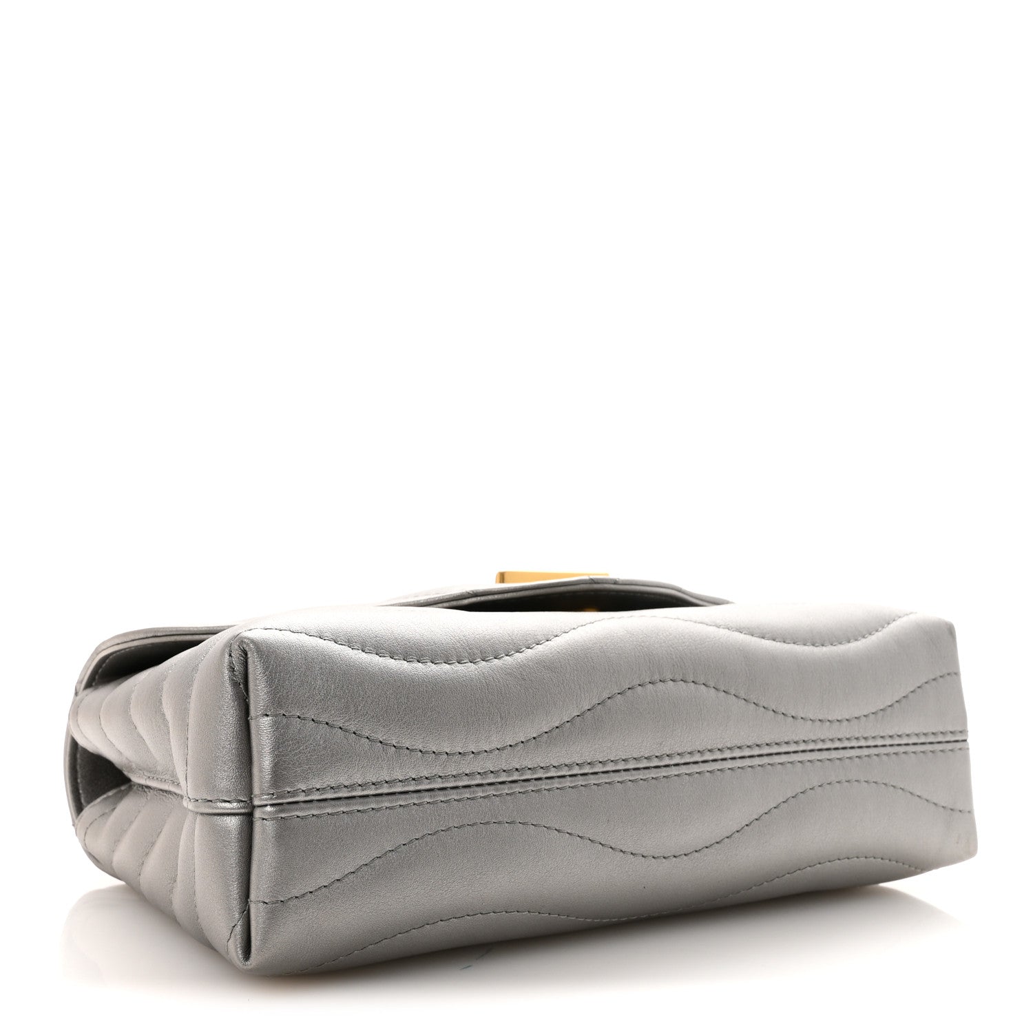 Metallic Calfskin New Wave Chain Bag MM NM Silver