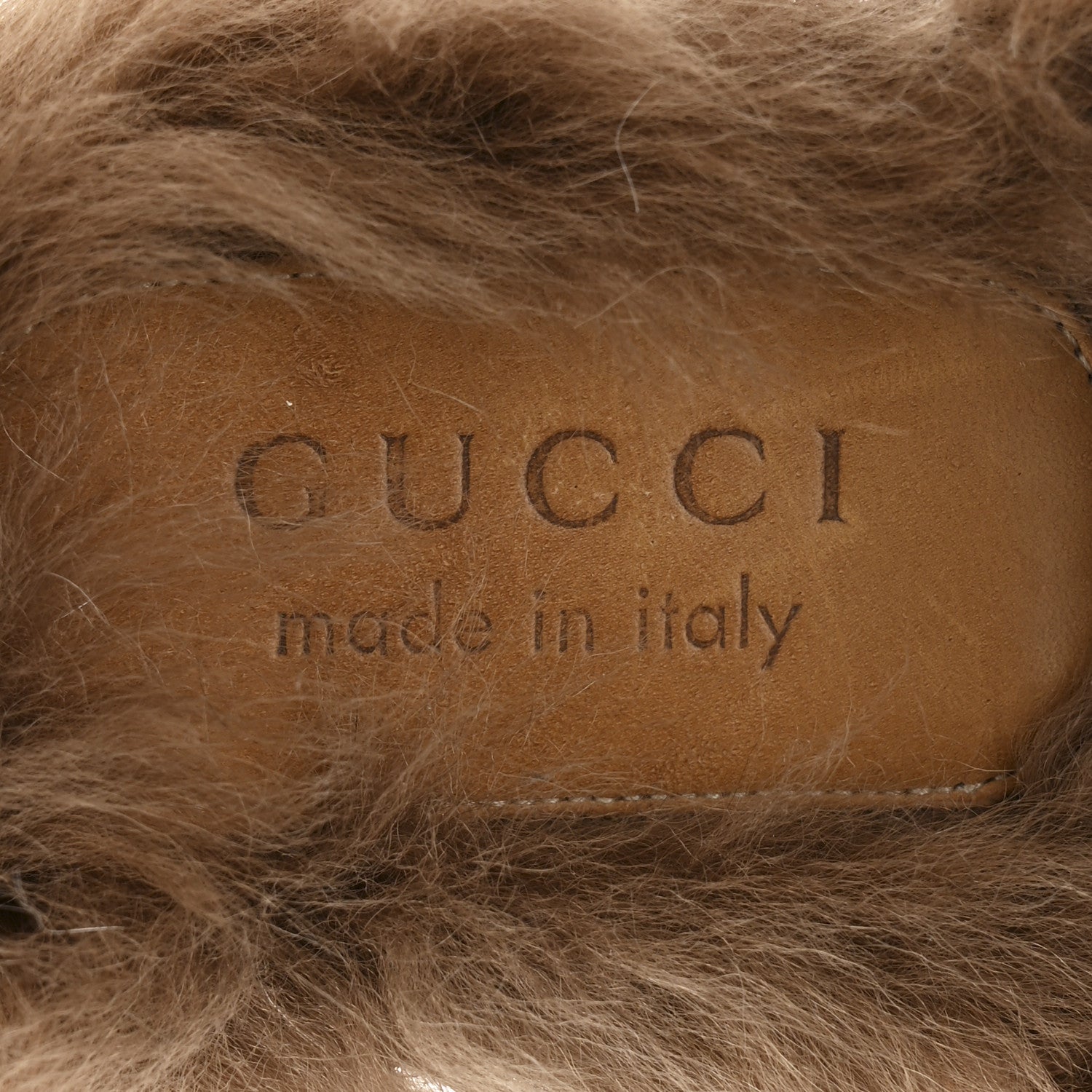 GG Monogram Fur Mens Princetown Slippers 9 Beige Ruggine Rust