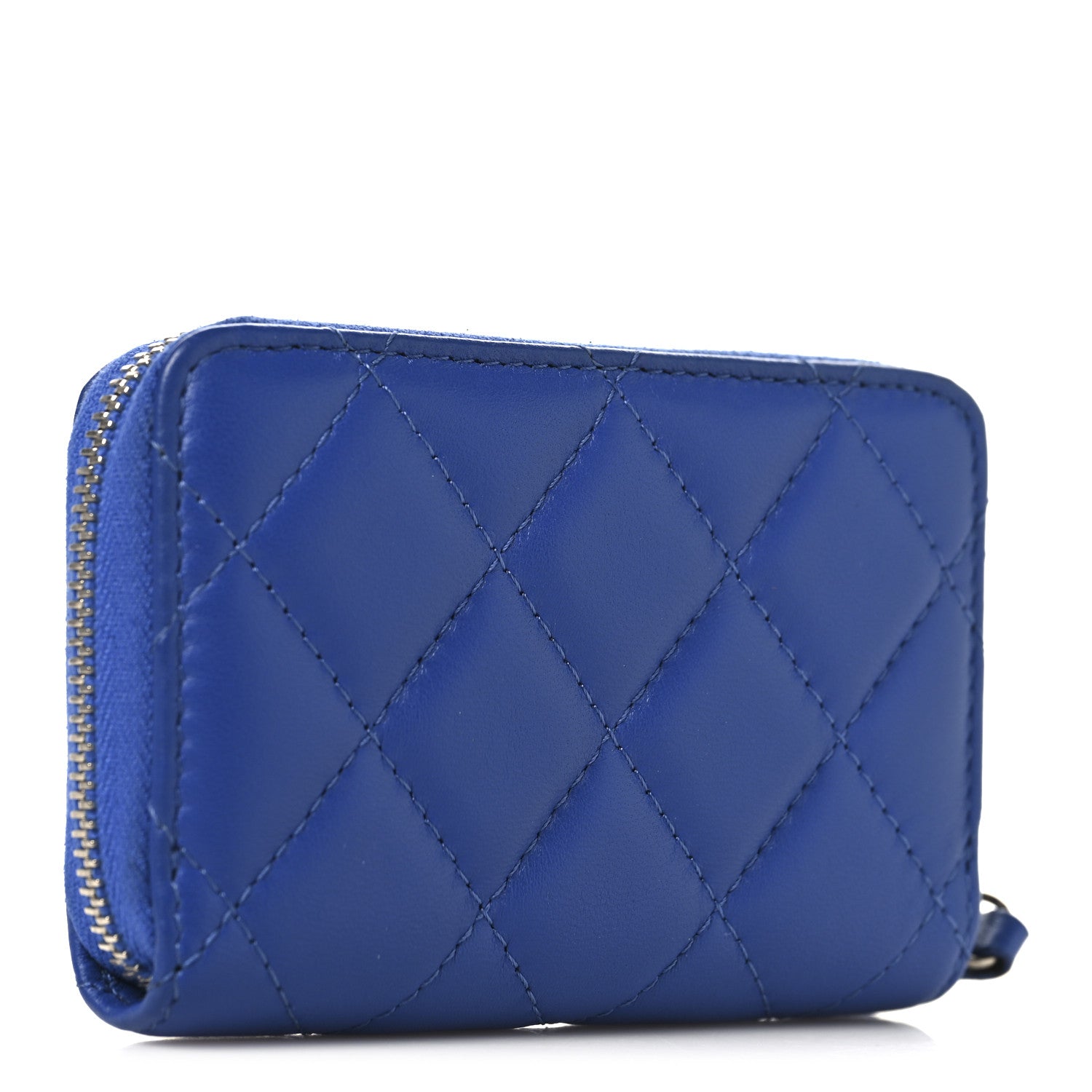 Lambskin Quilted Zip Coin Purse Blue