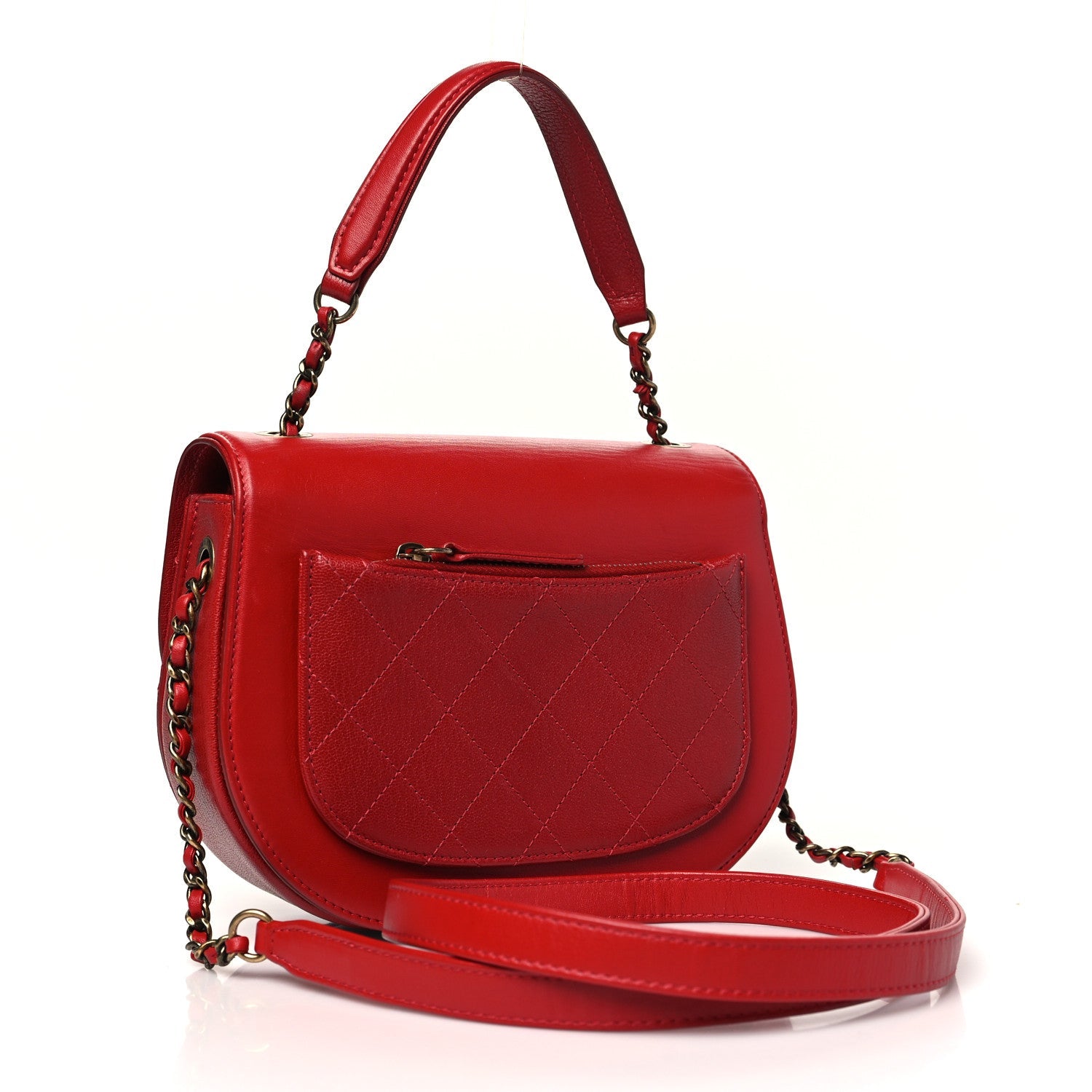 Shiny Calfskin Goatskin Quilted Small Coco Curve Messenger Flap Red