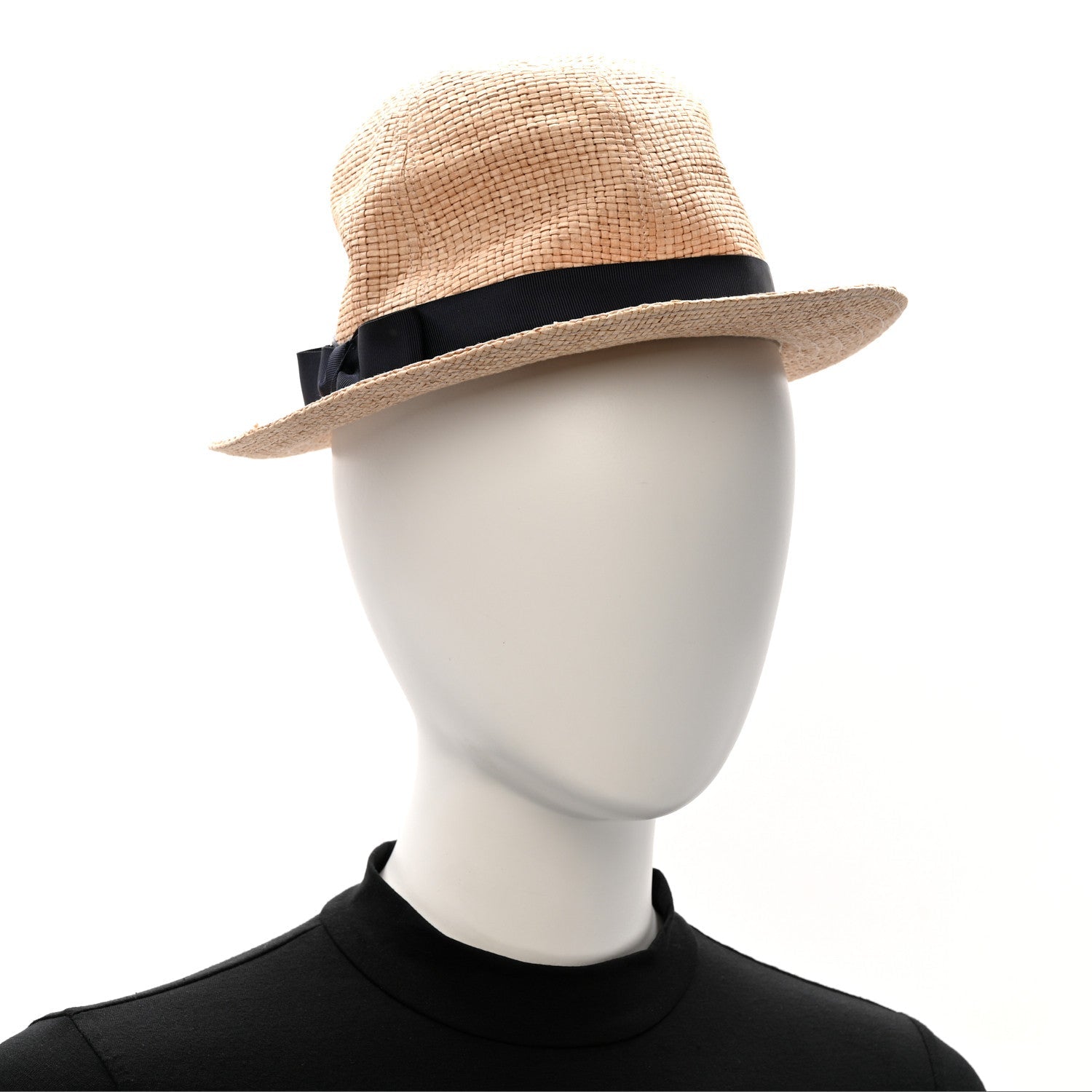 Straw Grosgrain Wide Brim Hat L Black