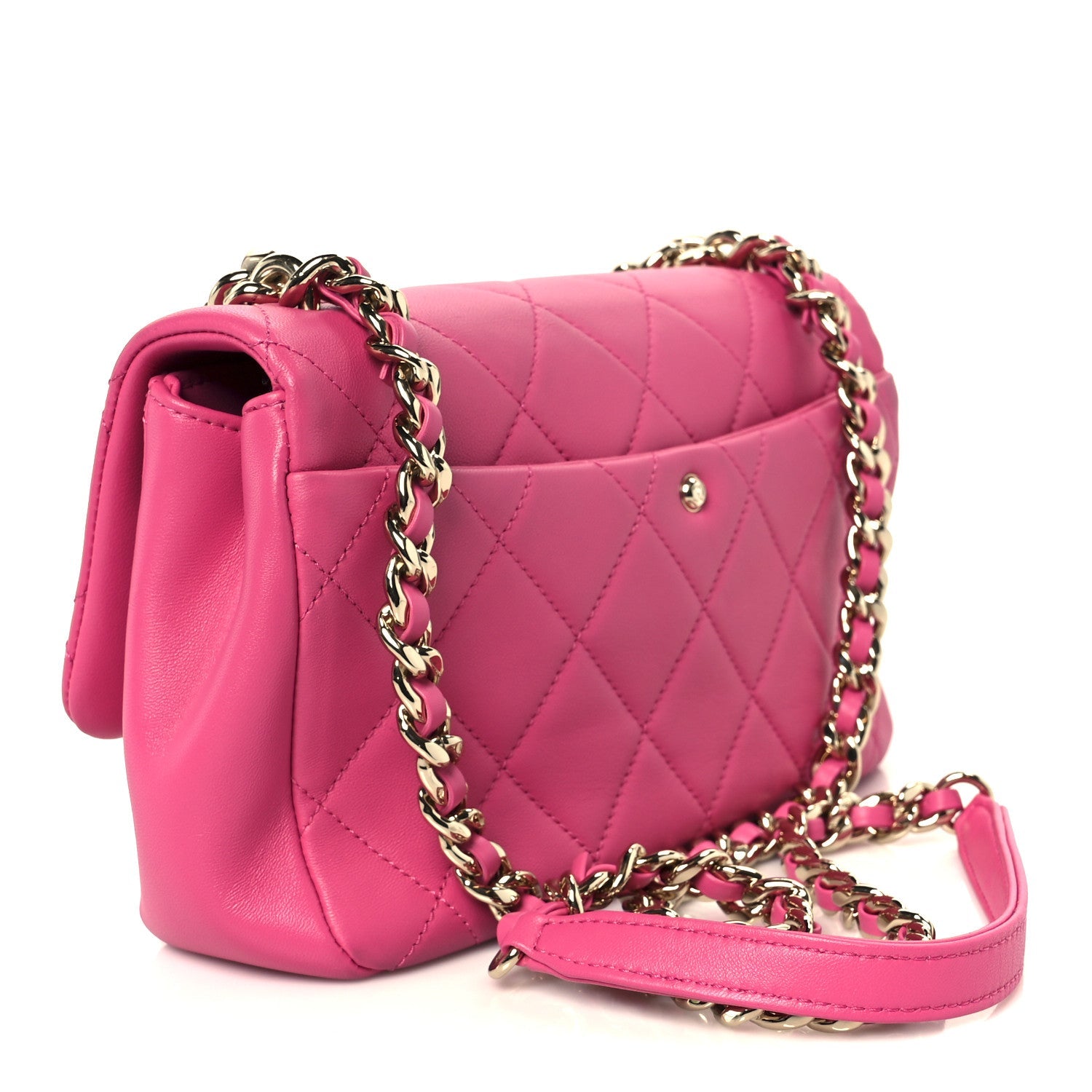 Lambskin Quilted Resin Bi-Color Chain Flap Bag Pink