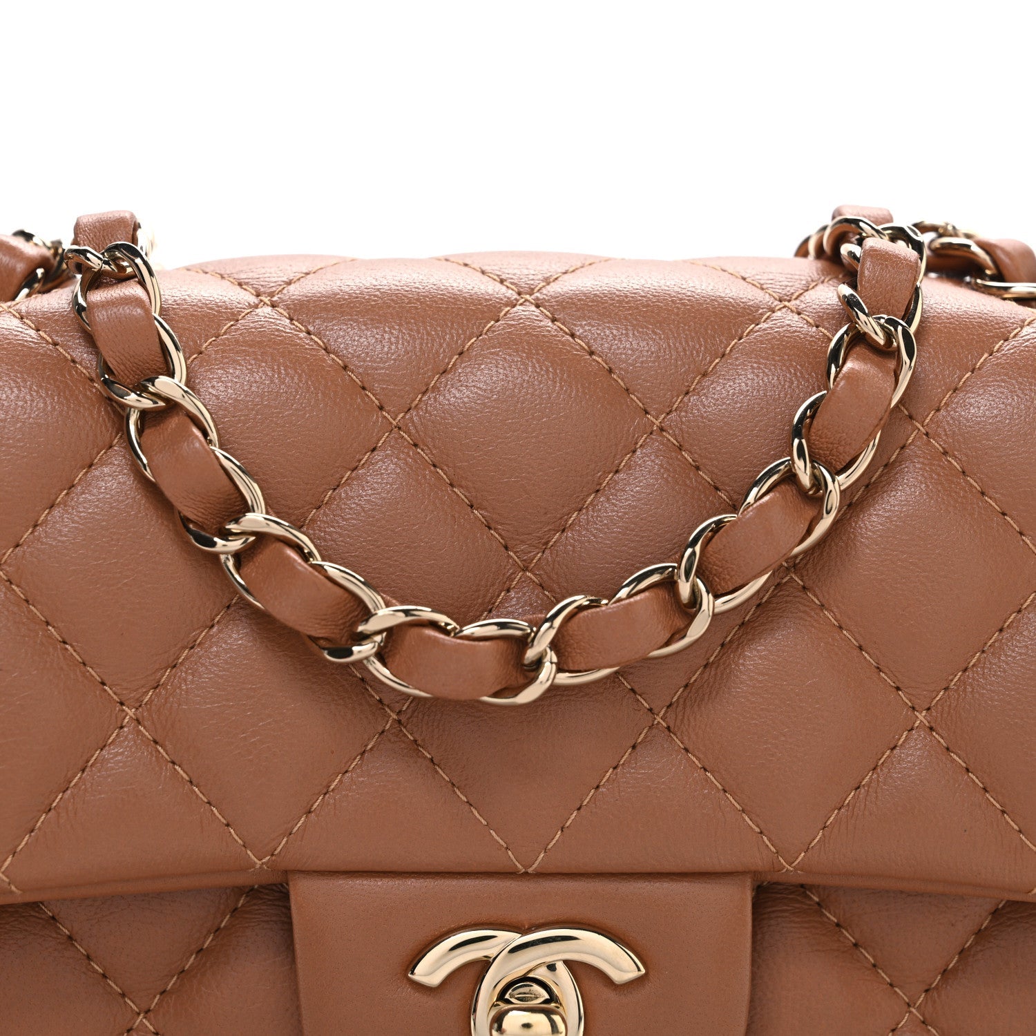 Lambskin Quilted Mini Rectangular Flap Brown