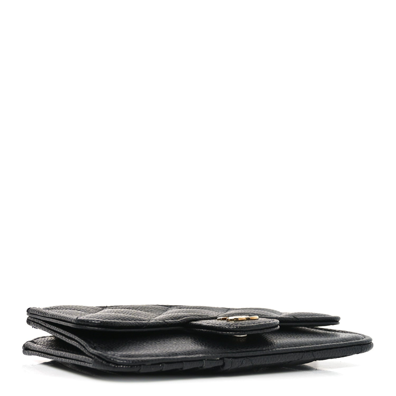 Caviar Quilted Flap Zip Card Holder Black