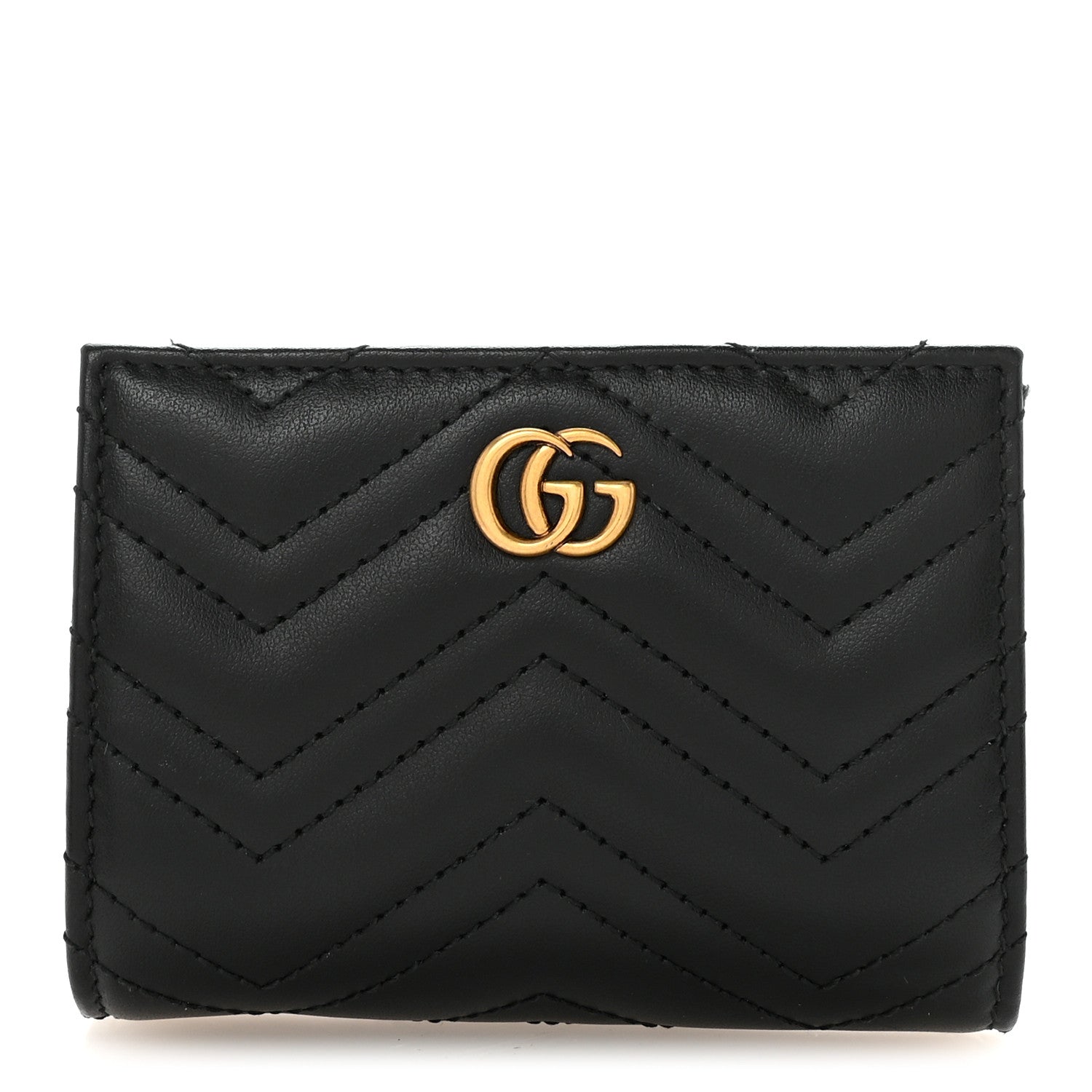 Calfskin Matelasse GG Marmont Card Case Wallet Black