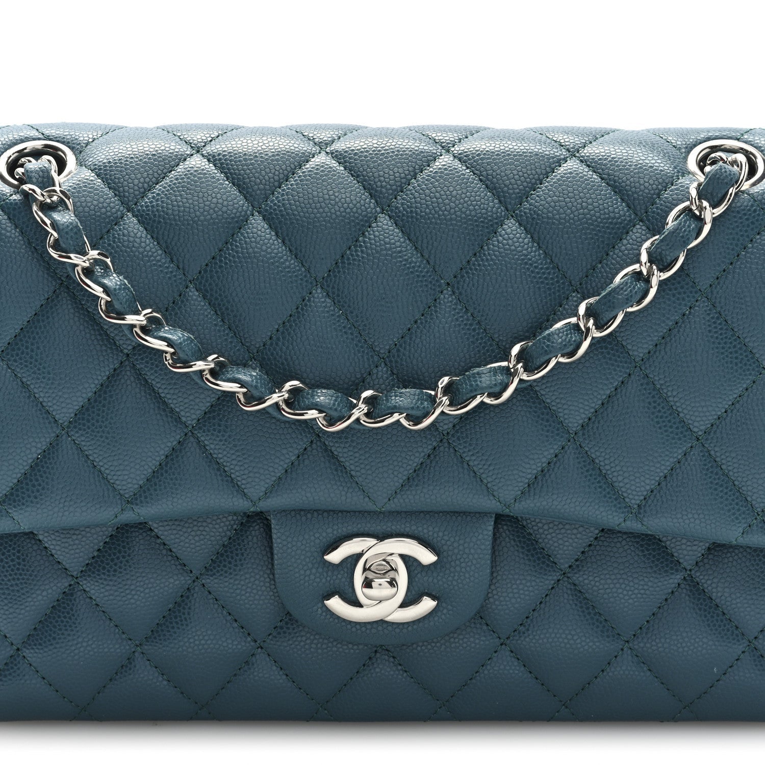 Caviar Quilted Medium Double Flap Dark Green