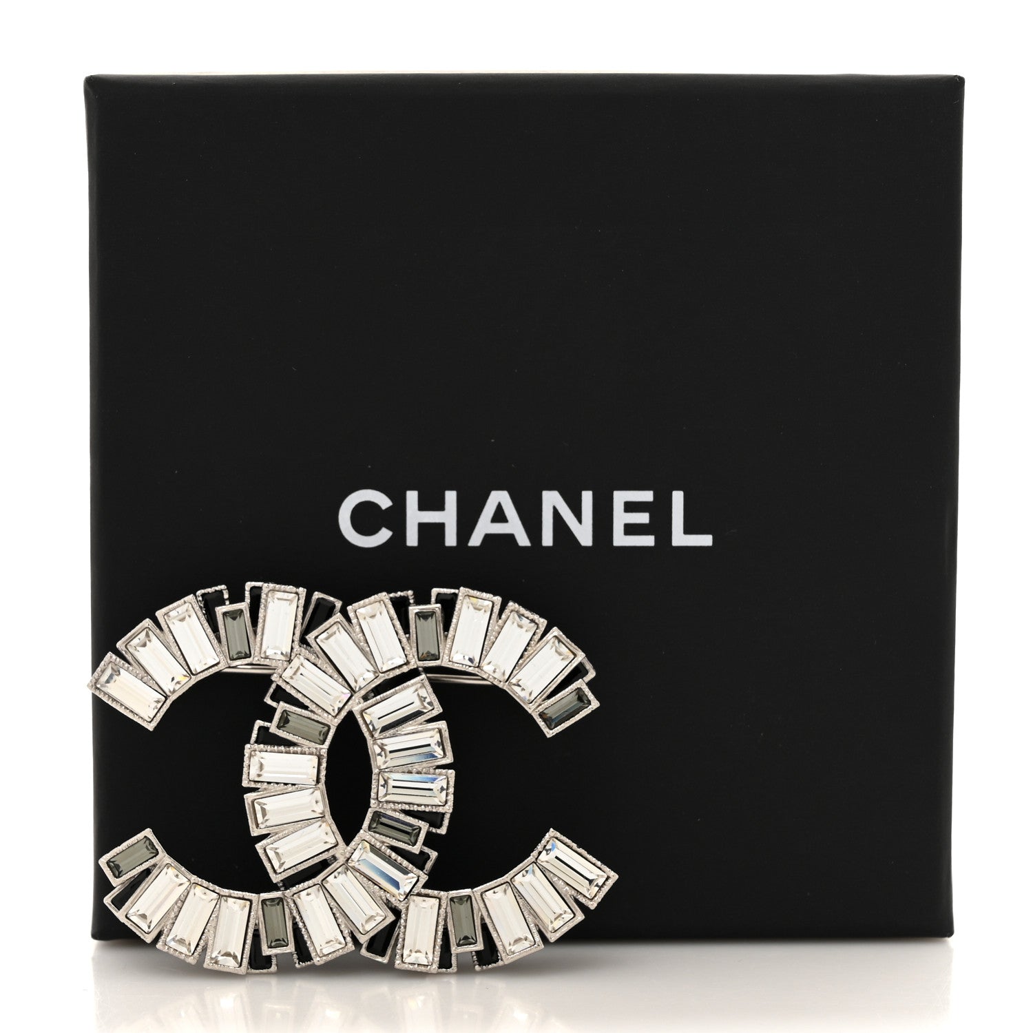 Baguette Crystal CC Brooch Silver Black