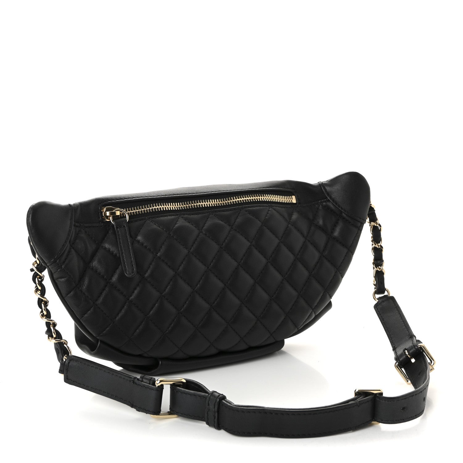 Lambskin Quilted Waist Bag Fanny Pack Black