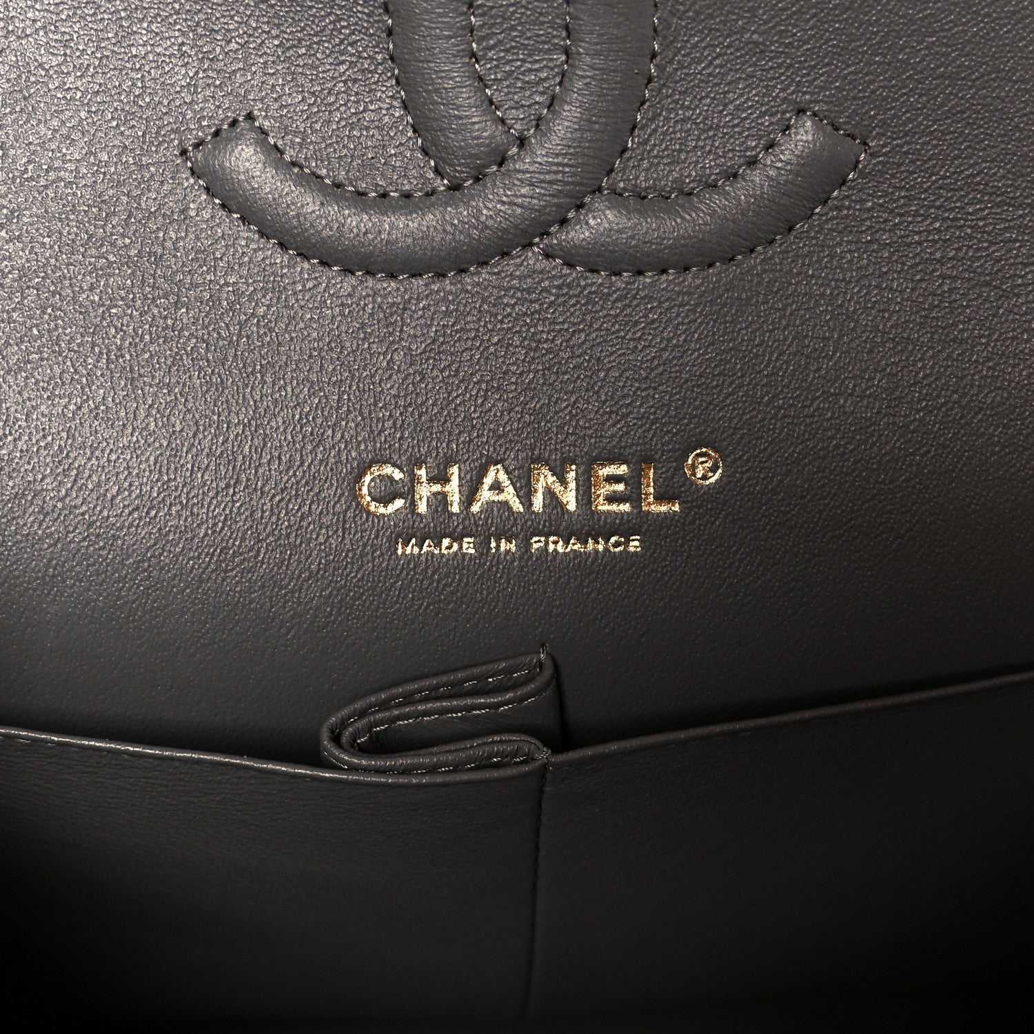 Caviar Chevron Quilted Medium Double Flap Dark Grey