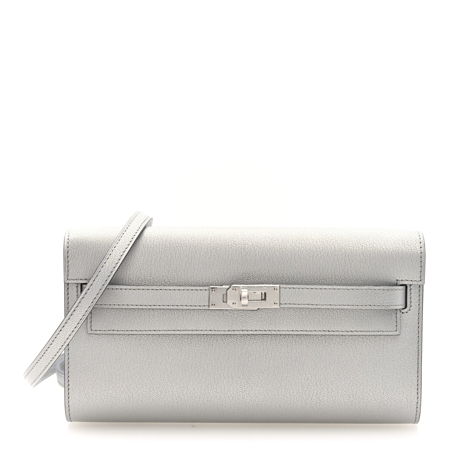 Metallic Chevre Chamkilight Kelly Wallet To Go Argent