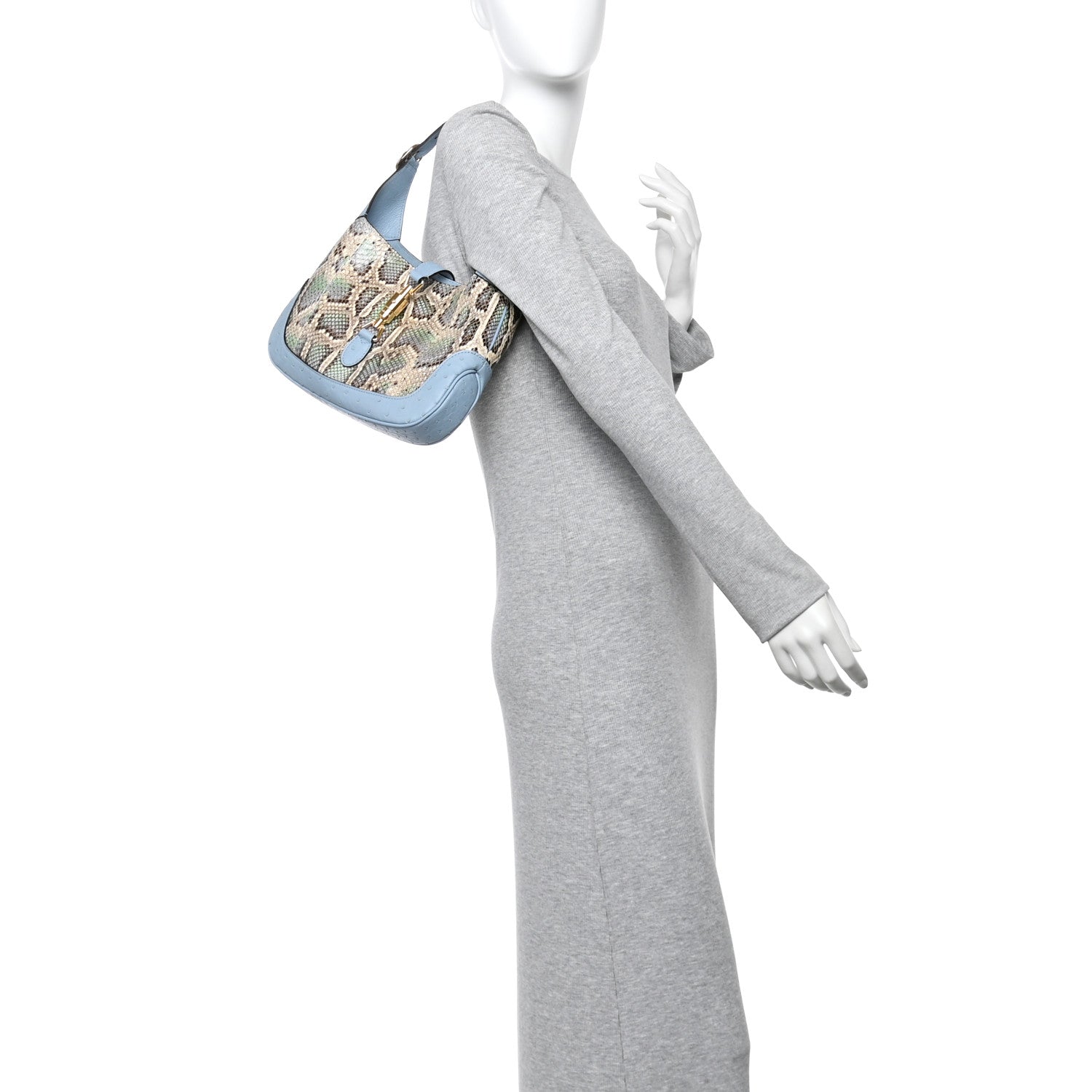 Snakeskin Ostrich Calfskin Small Jackie 1961 Hobo Blue Multicolor