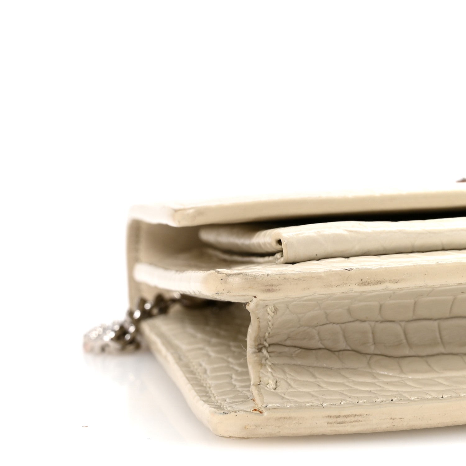 Calfskin Crocodile Embossed Monogram Sunset Chain Wallet Blanc Vintage