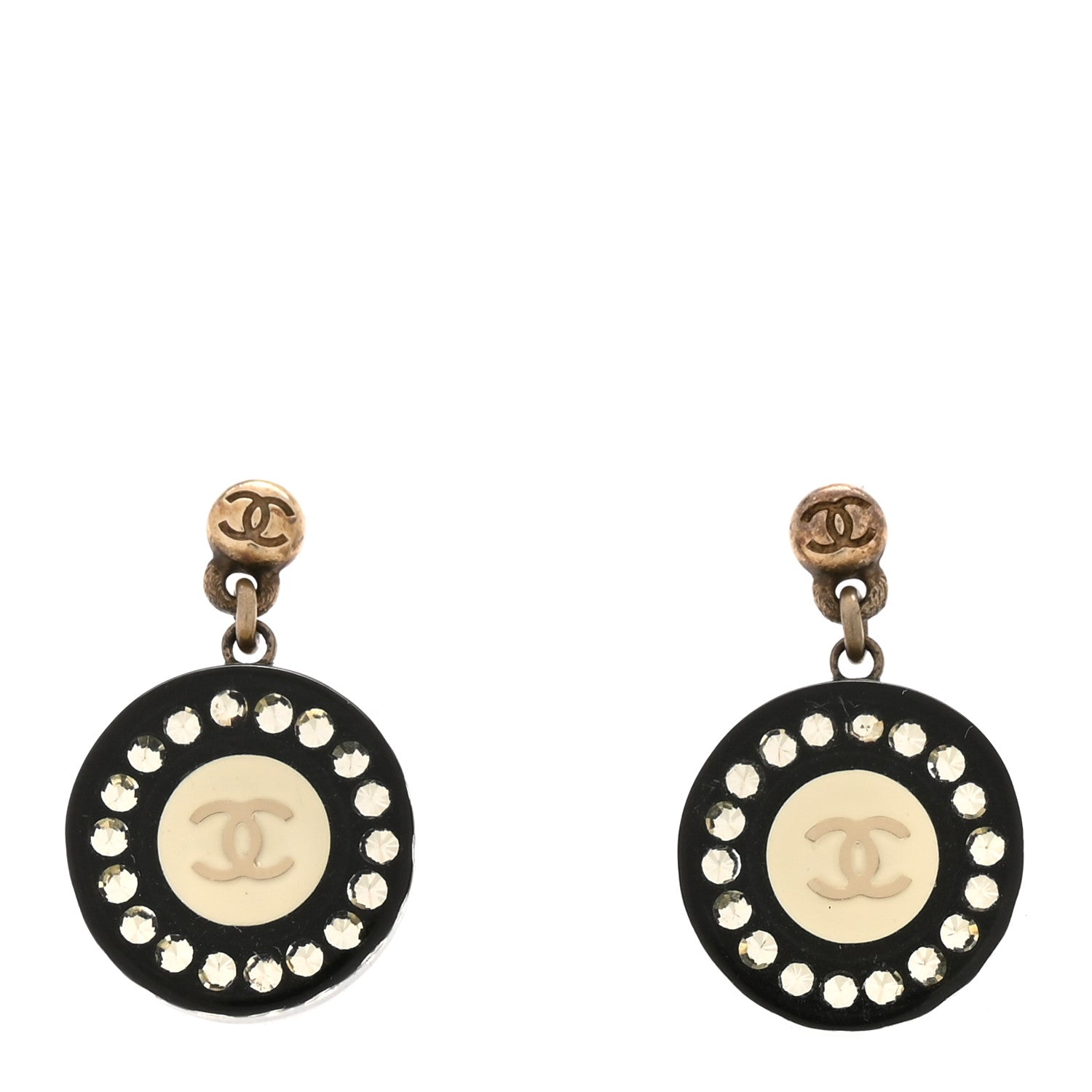 Resin Crystal CC Drop Earrings Black White
