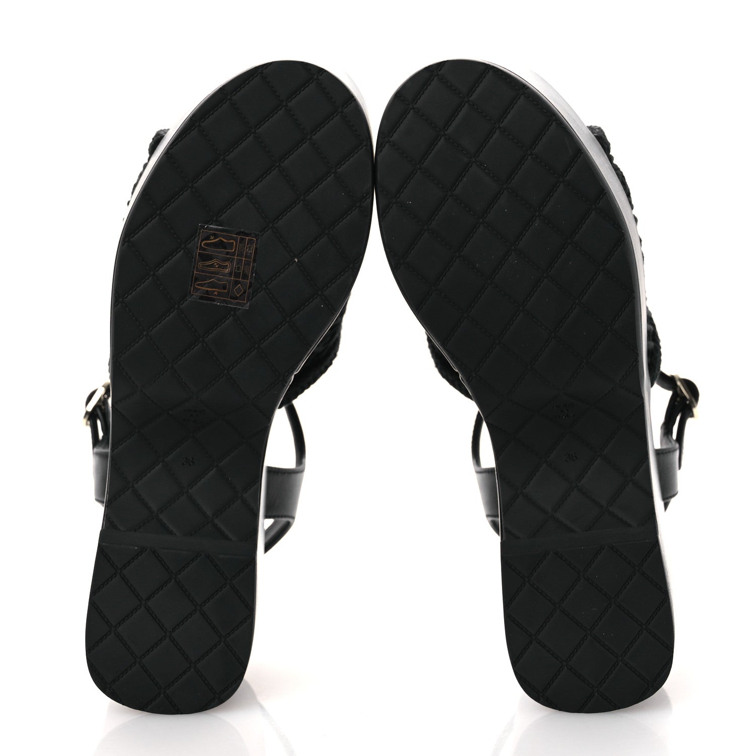Fabric Calfskin CC Platform Sandals 36 Black
