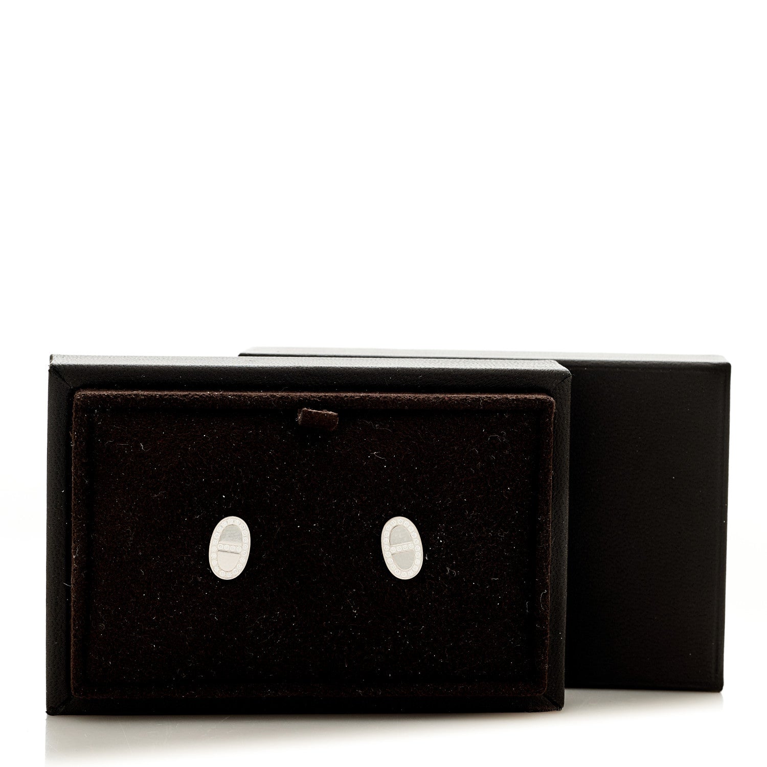 18K White Gold Diamond Chaine d'Ancre Contour Stud Earrings